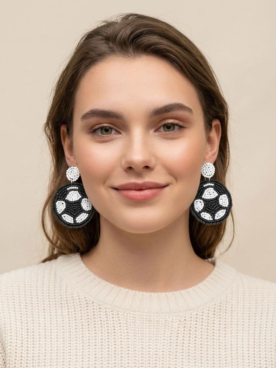 Quirky Beaded Football Drop Earrings