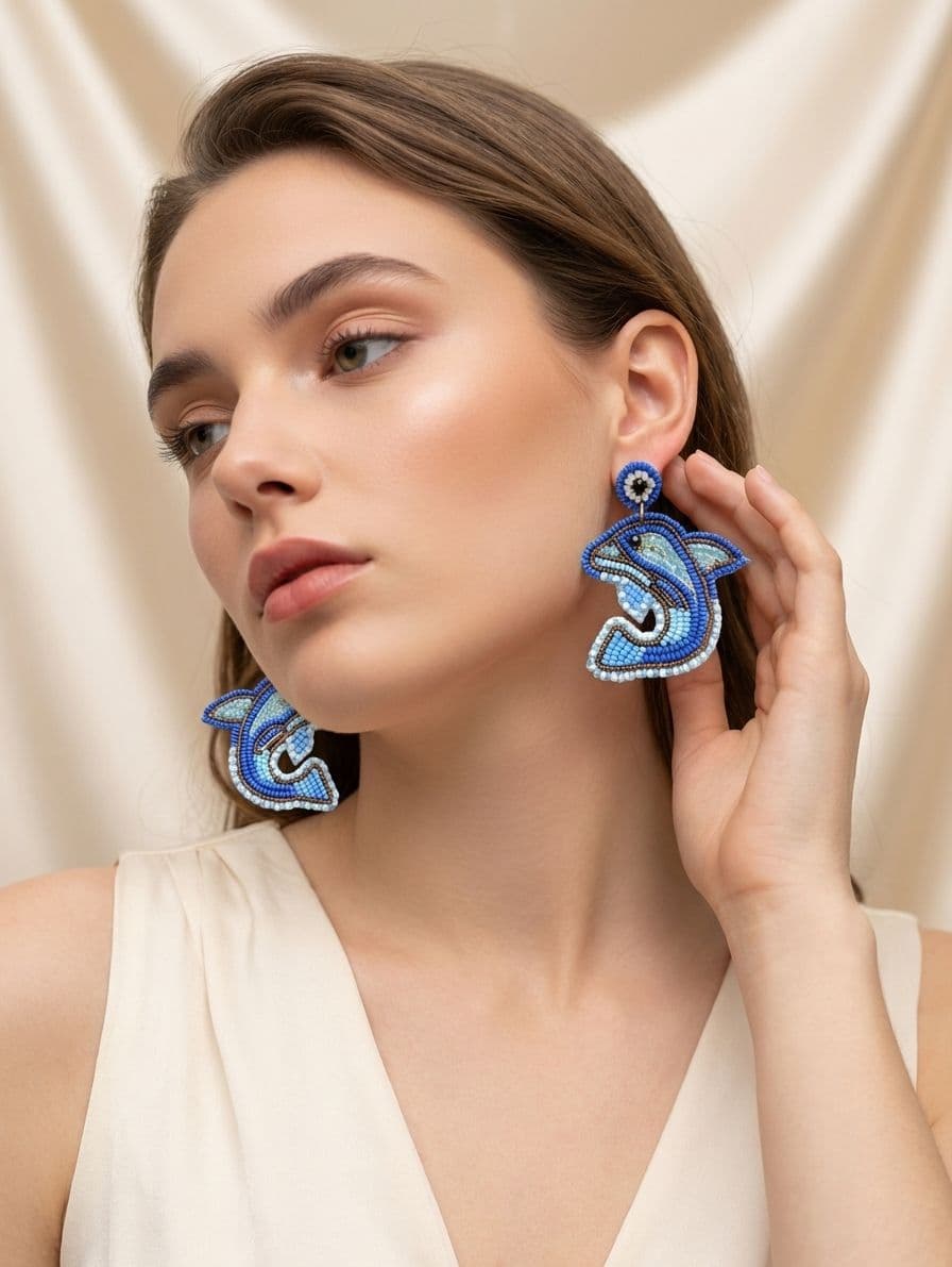 Quirky Dolphin Dangler Earrings - Handmade Beaded Jewellery for Women & Girls