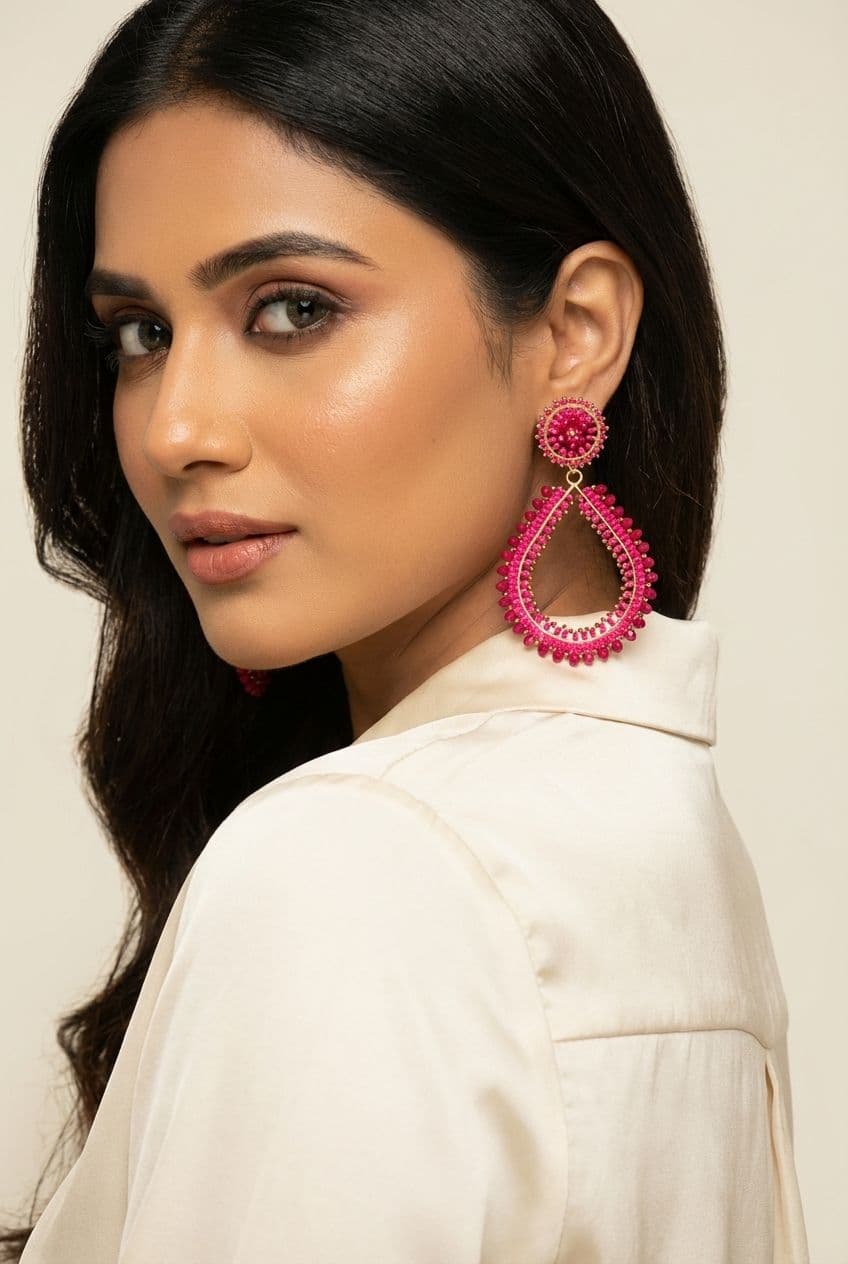 Handmade Marshala Pink Beaded Dangler Earrings for Girls and Women
