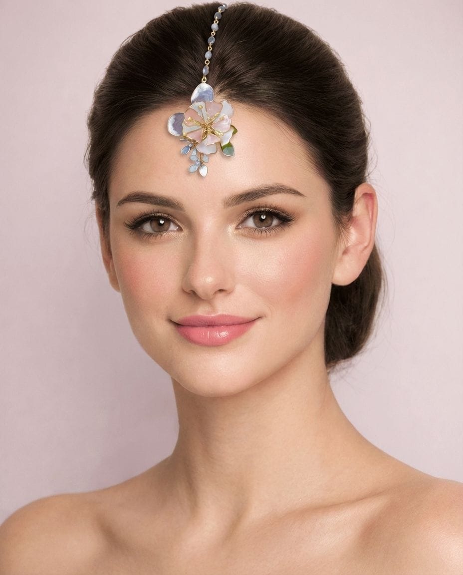 Handcrafted Designer Resin Maang Tikka: Lightweight Floral & Pearl Accent