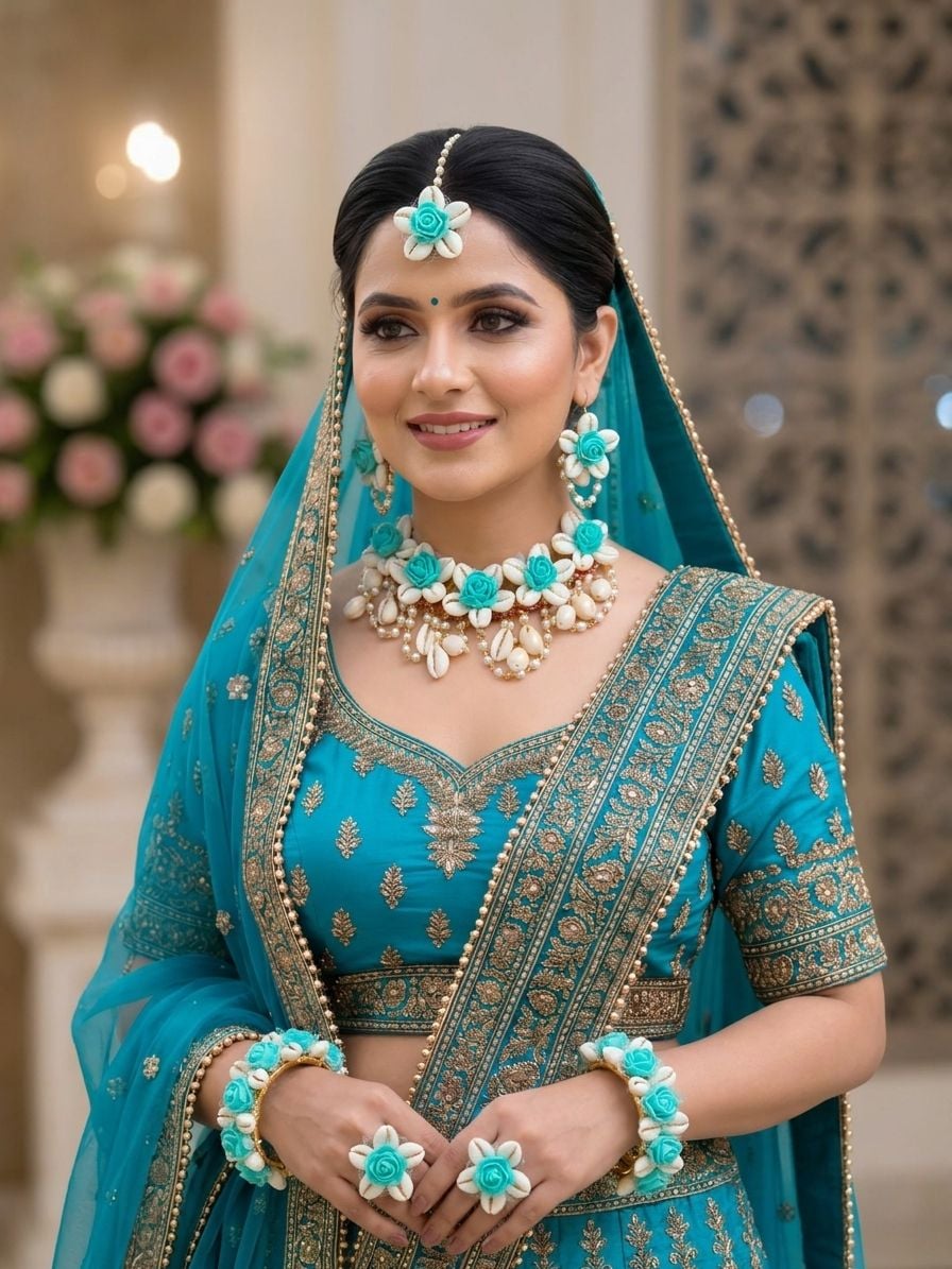 Emerald Blossom & Shell Bridal Set - Jewelry for Women & Girls