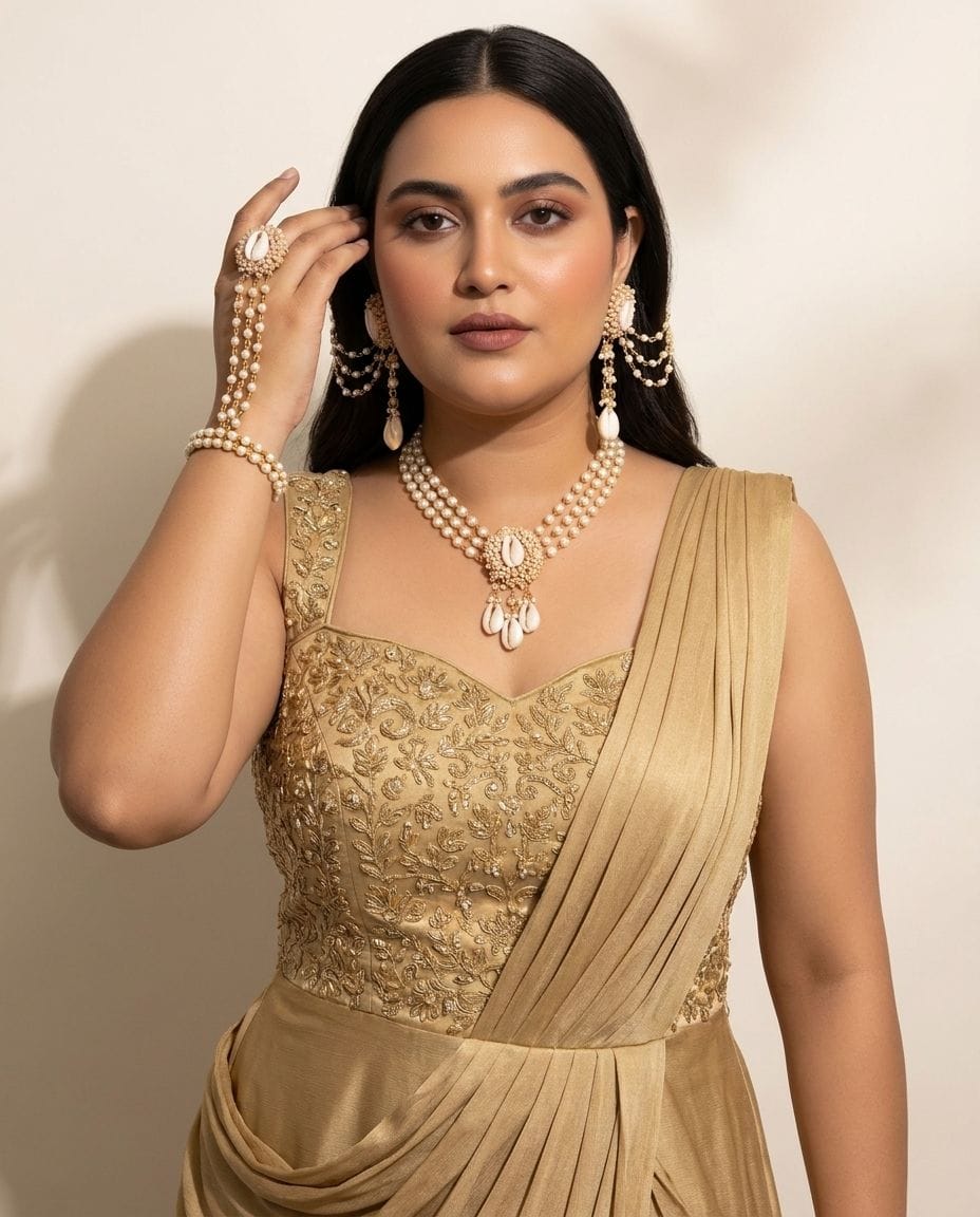 Nature White Cowrie Shell Jewelry Set for Haldi-Mehndi Festival