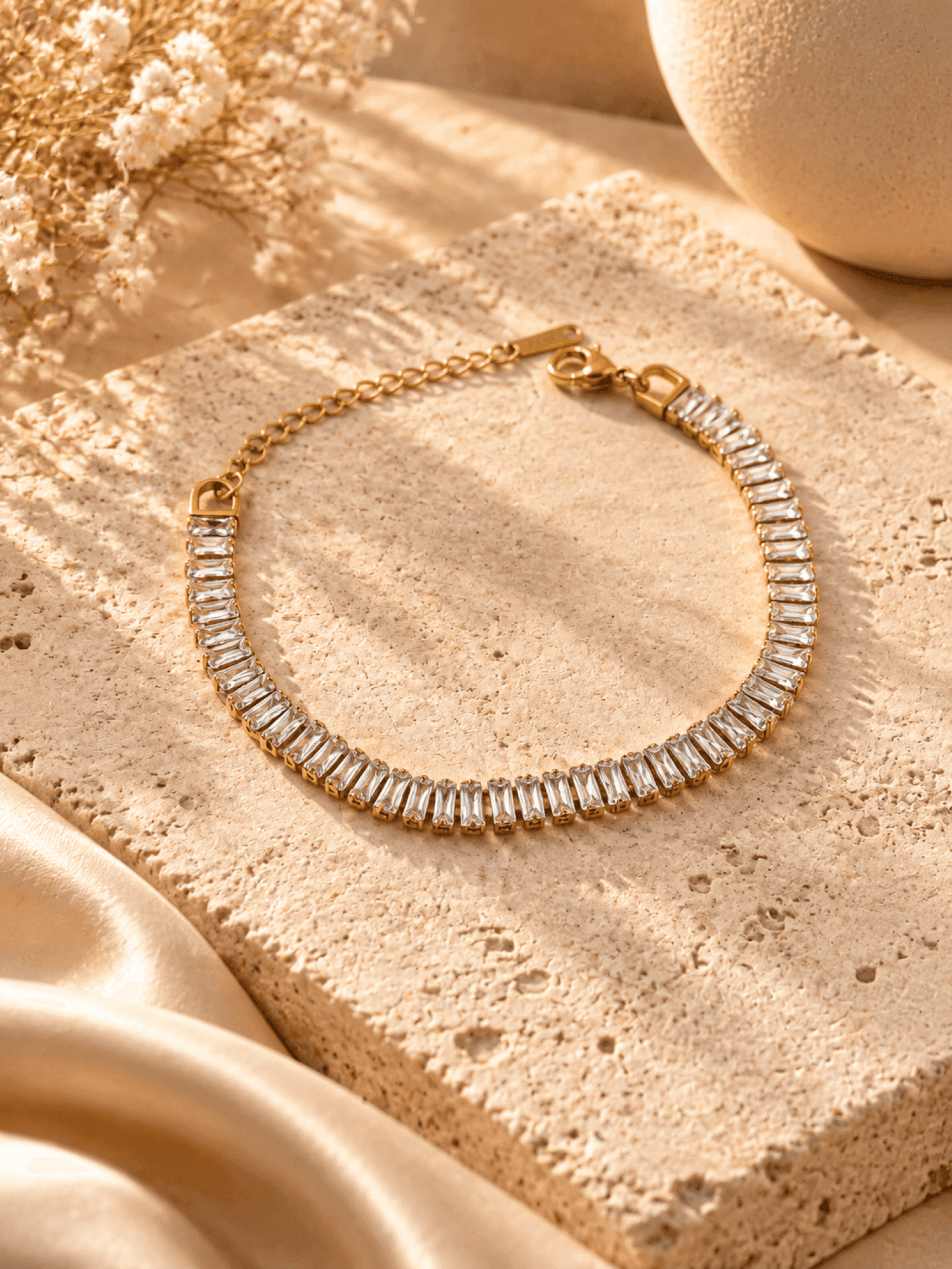 Gold Stainless Steel Tennis Bracelet for Women, Anti Tarnish