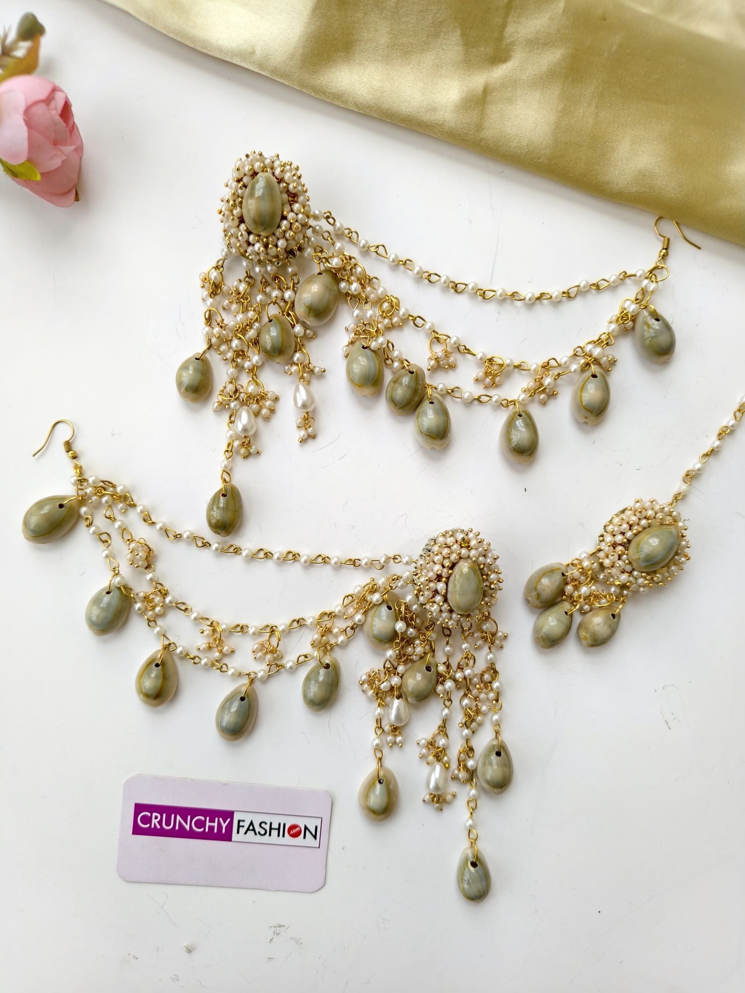 Handmade Seashell & Pearl Haldi Mehndi Jewellery Set