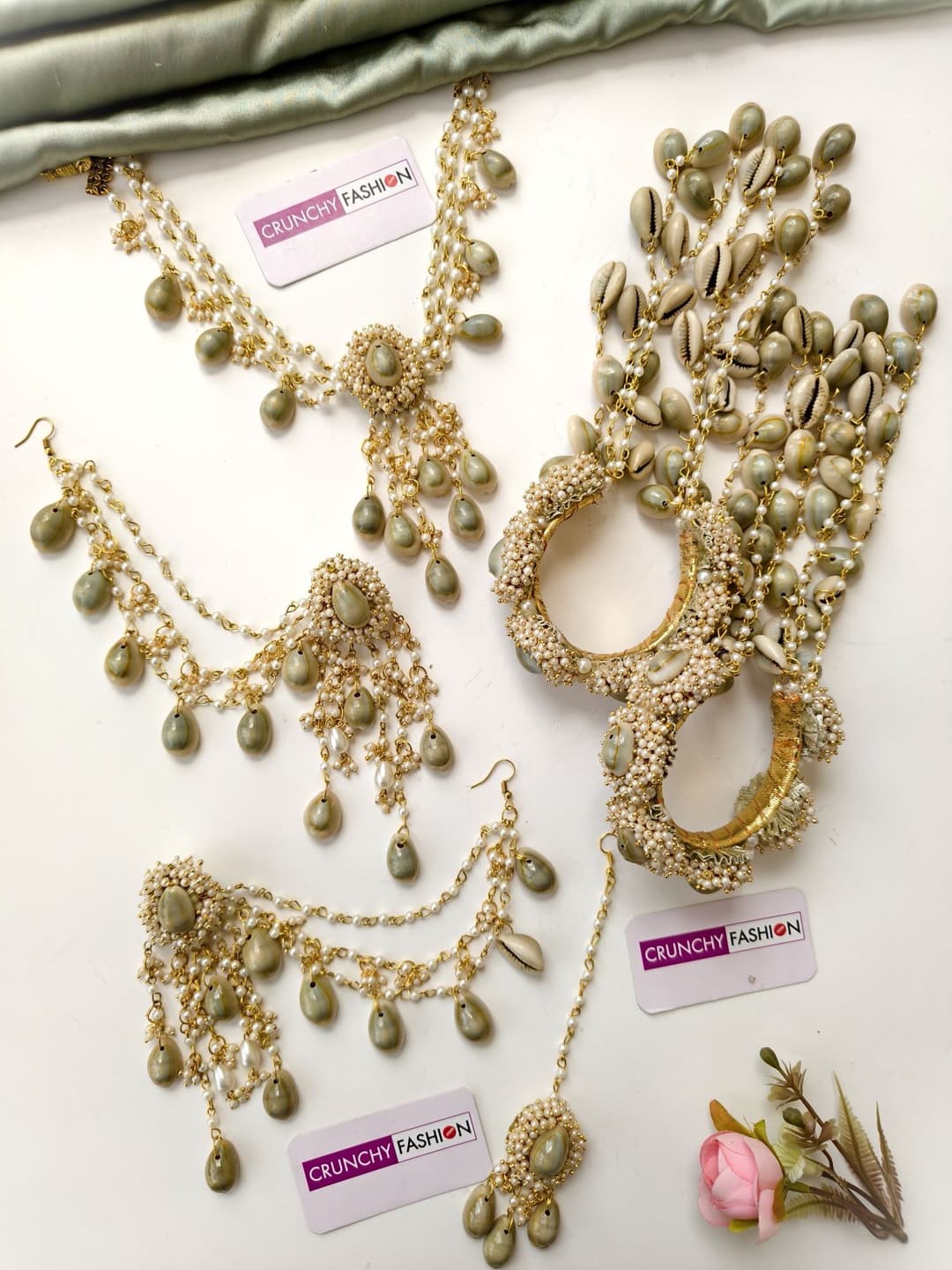 Handmade Seashell & Pearl Haldi Mehndi Jewellery Set