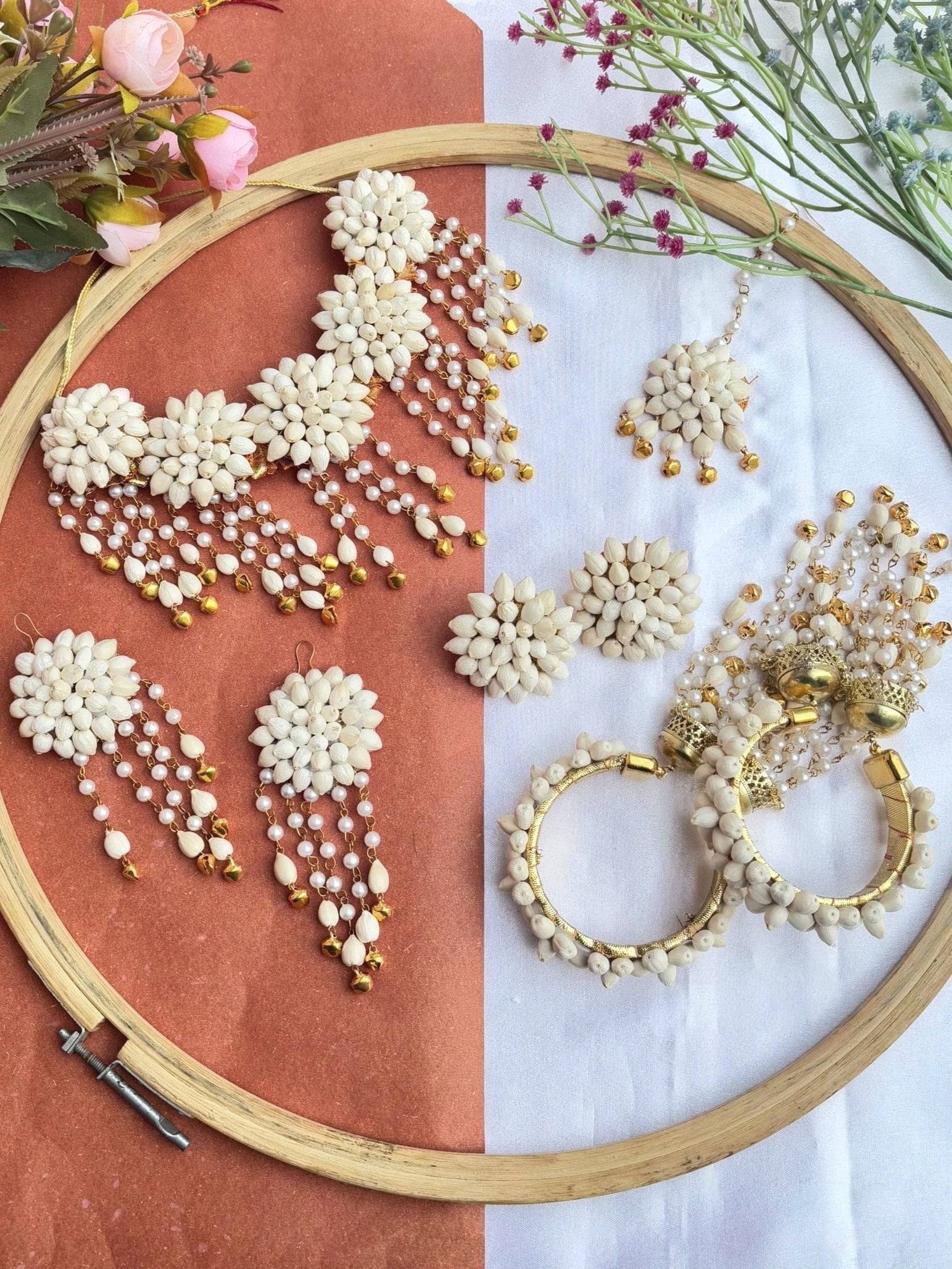 Mogra Magic: Ethnic White Flower Jewelry Set Ideal for Baby Shower Occasions