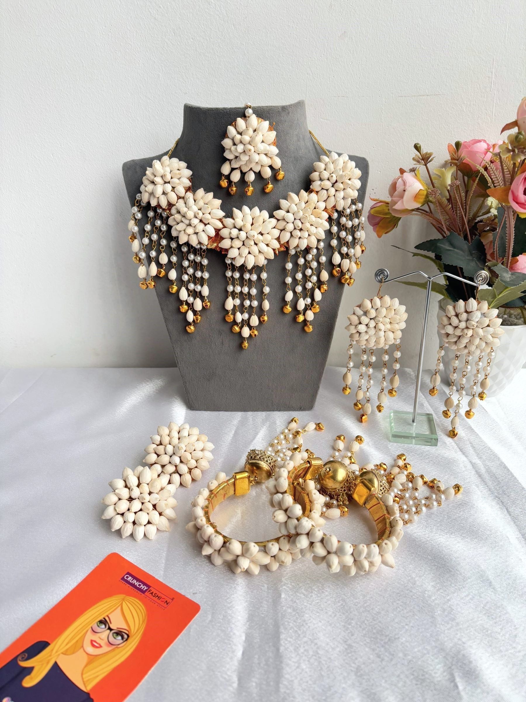 Mogra Magic: Ethnic White Flower Jewelry Set Ideal for Baby Shower Occasions