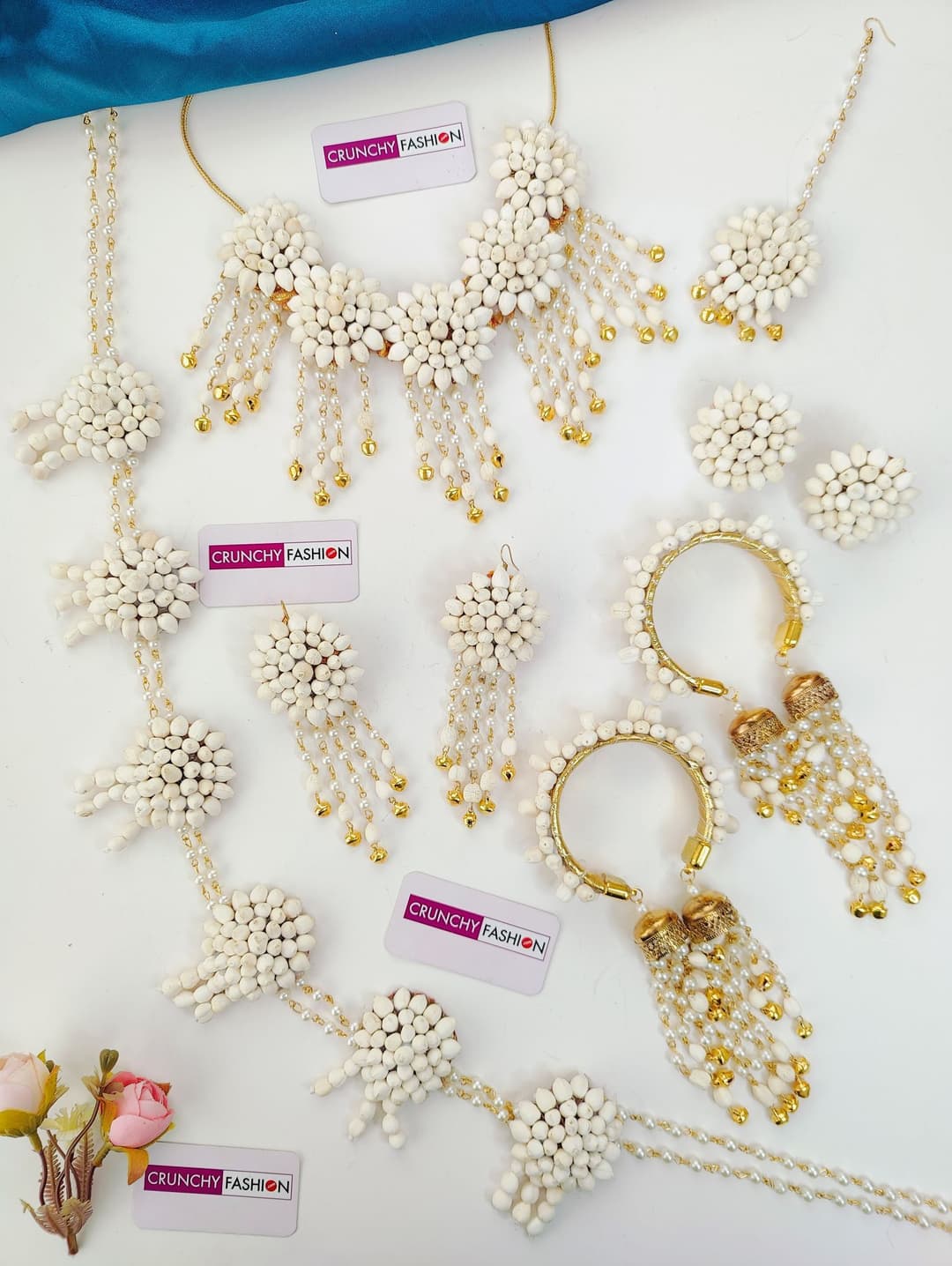 Mogra Magic: Ethnic White Flower Jewelry Set Ideal for Baby Shower Occasions