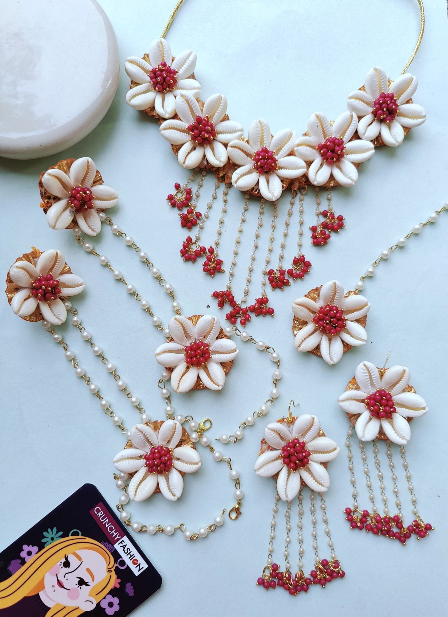 Charming Blossom: Ethnic Flower Themed Baby Shower Jewelry Set in Pink