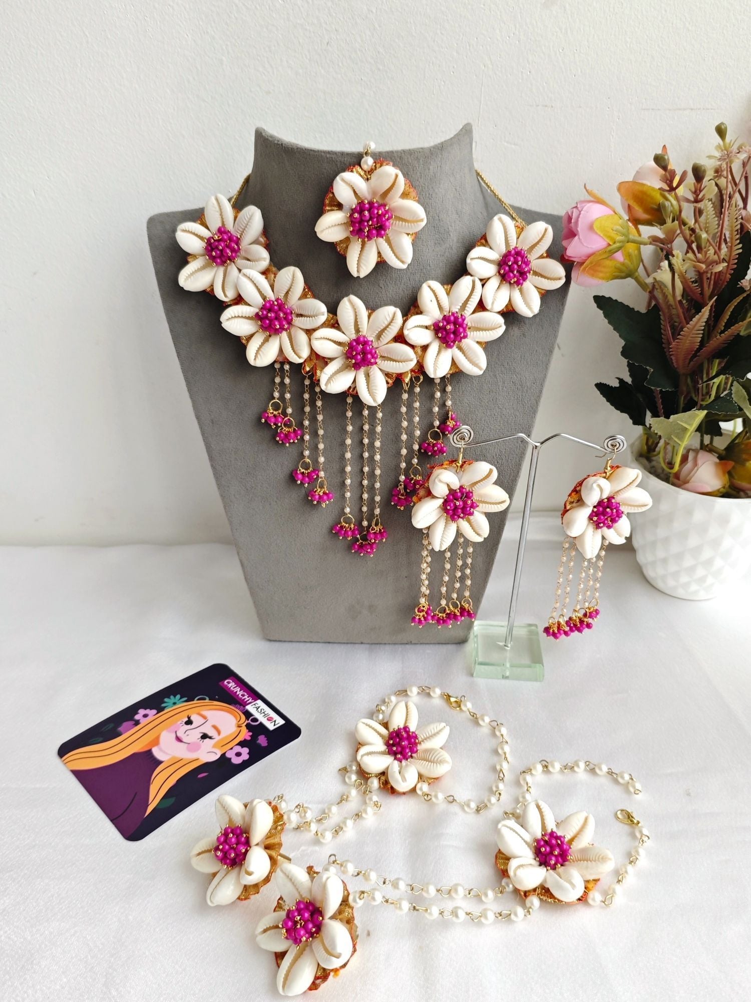 Charming Blossom: Ethnic Flower Themed Baby Shower Jewelry Set in Pink