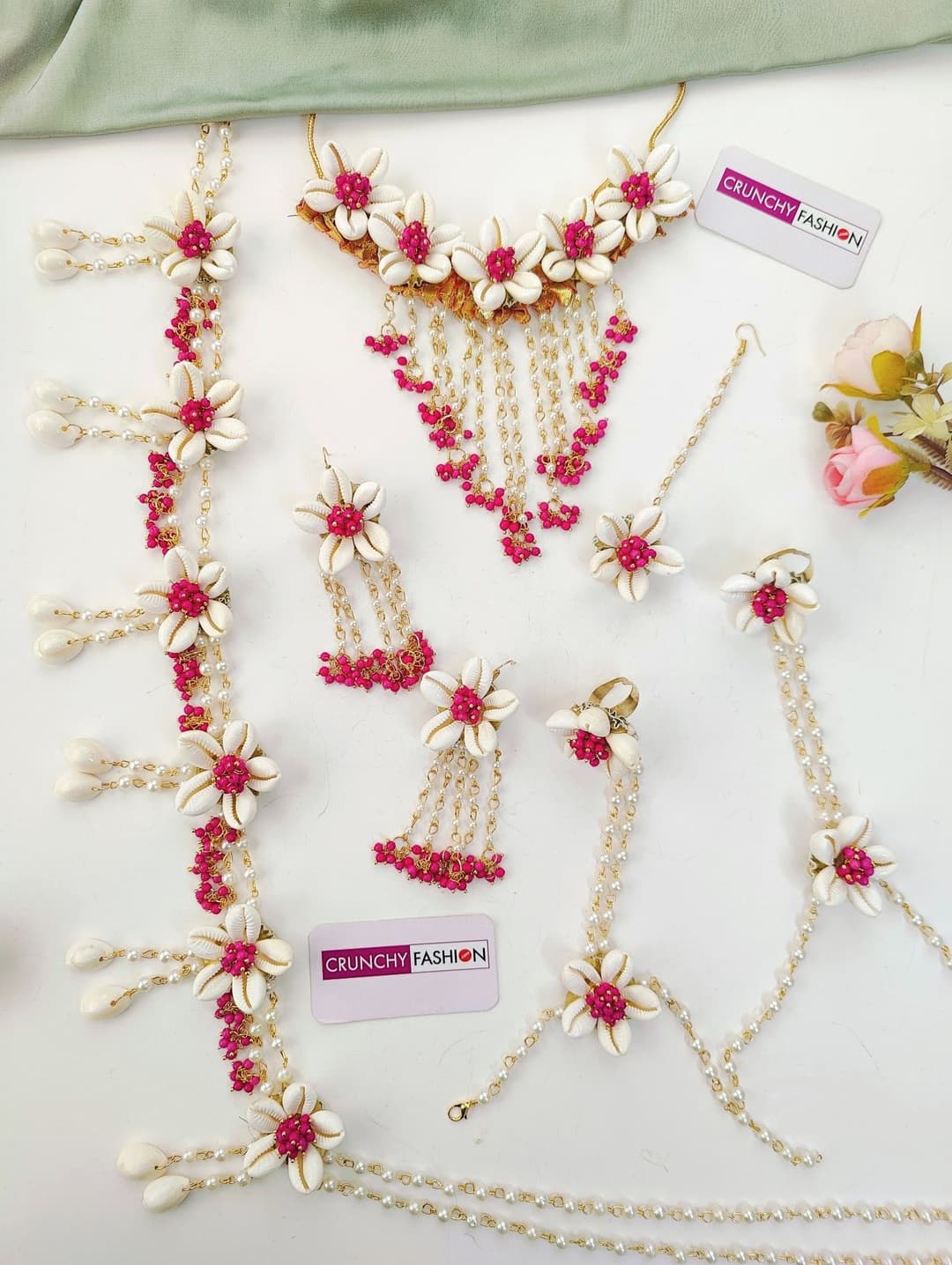 Charming Blossom: Ethnic Flower Themed Baby Shower Jewelry Set in Pink
