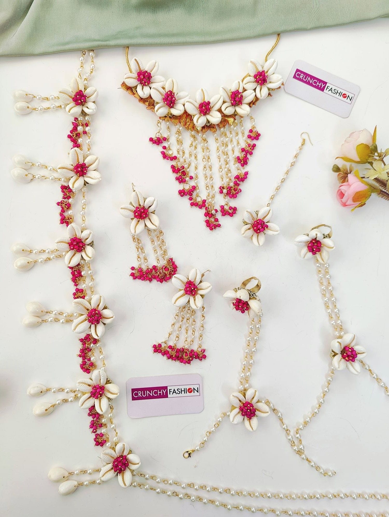 Charming Blossom: Ethnic Flower Themed Baby Shower Jewelry Set in Pink