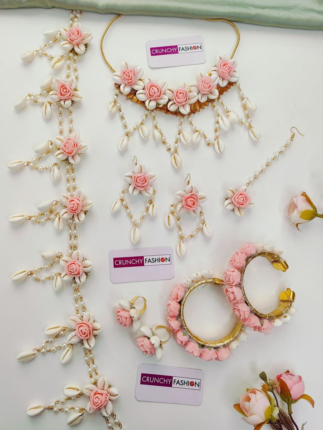 Baby Shower Floral Pink Pearl Ethnic Jewelry Set for Maternity Shoots