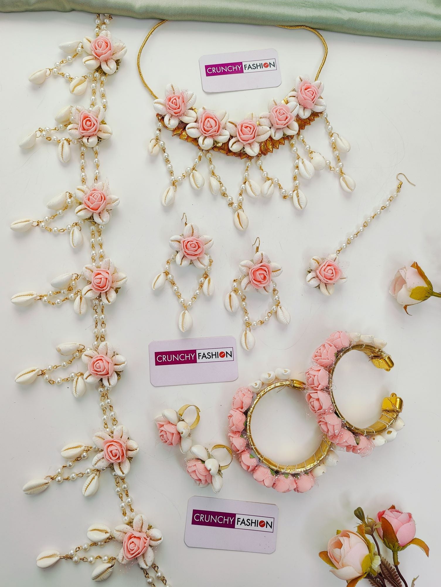Baby Shower Floral Pink Pearl Ethnic Jewelry Set for Maternity Shoots