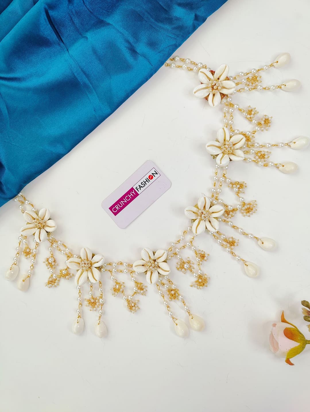 Floral Delight Baby Shower Jewellery Set with White Seashell Beads