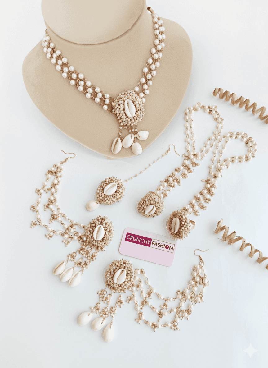 Baby Bloom - Baby Shower White Beaded Pearl Jewellery Set