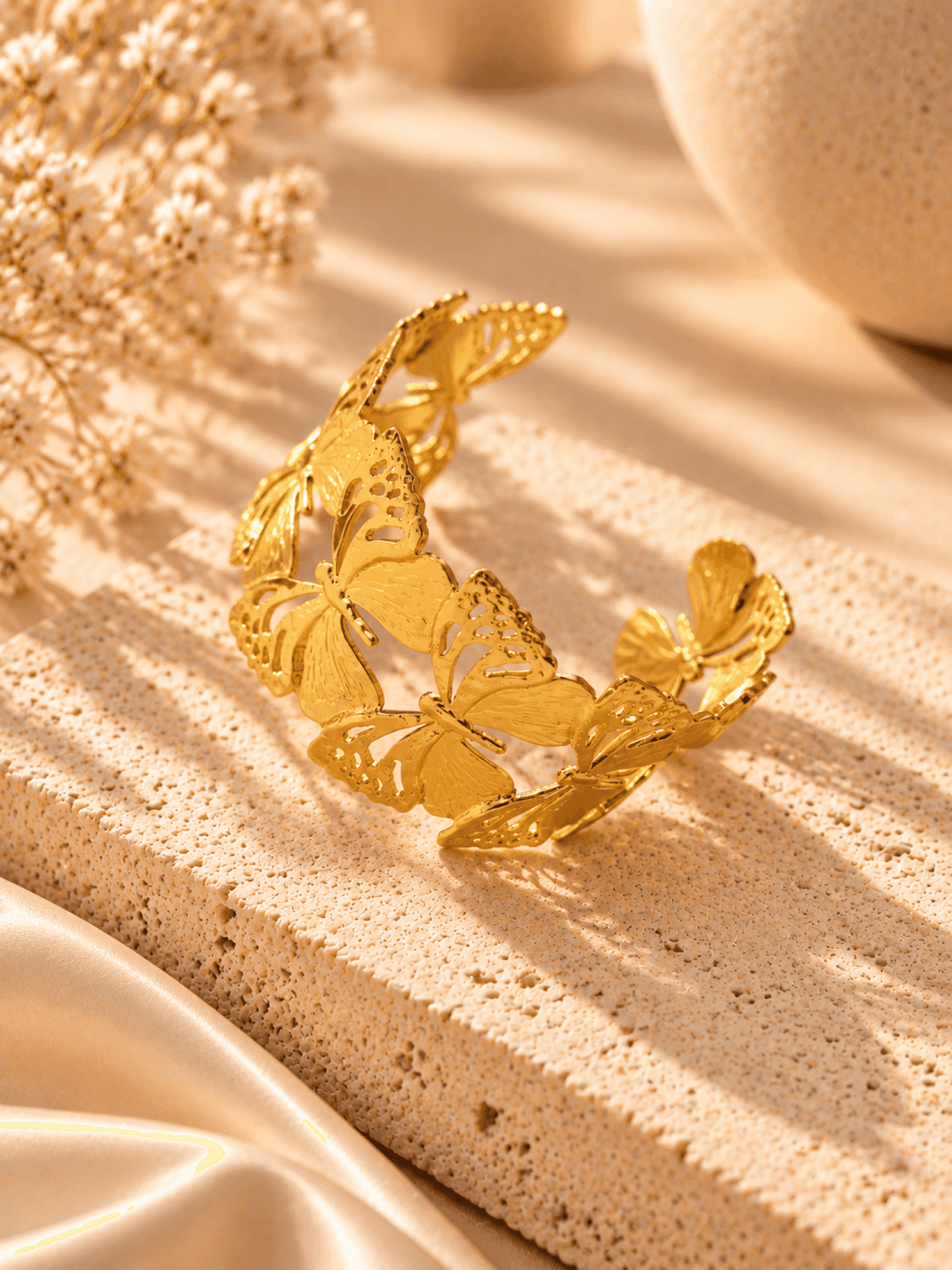 Anti Tarnish Gold Butterfly Open Cuff Bangle for Women