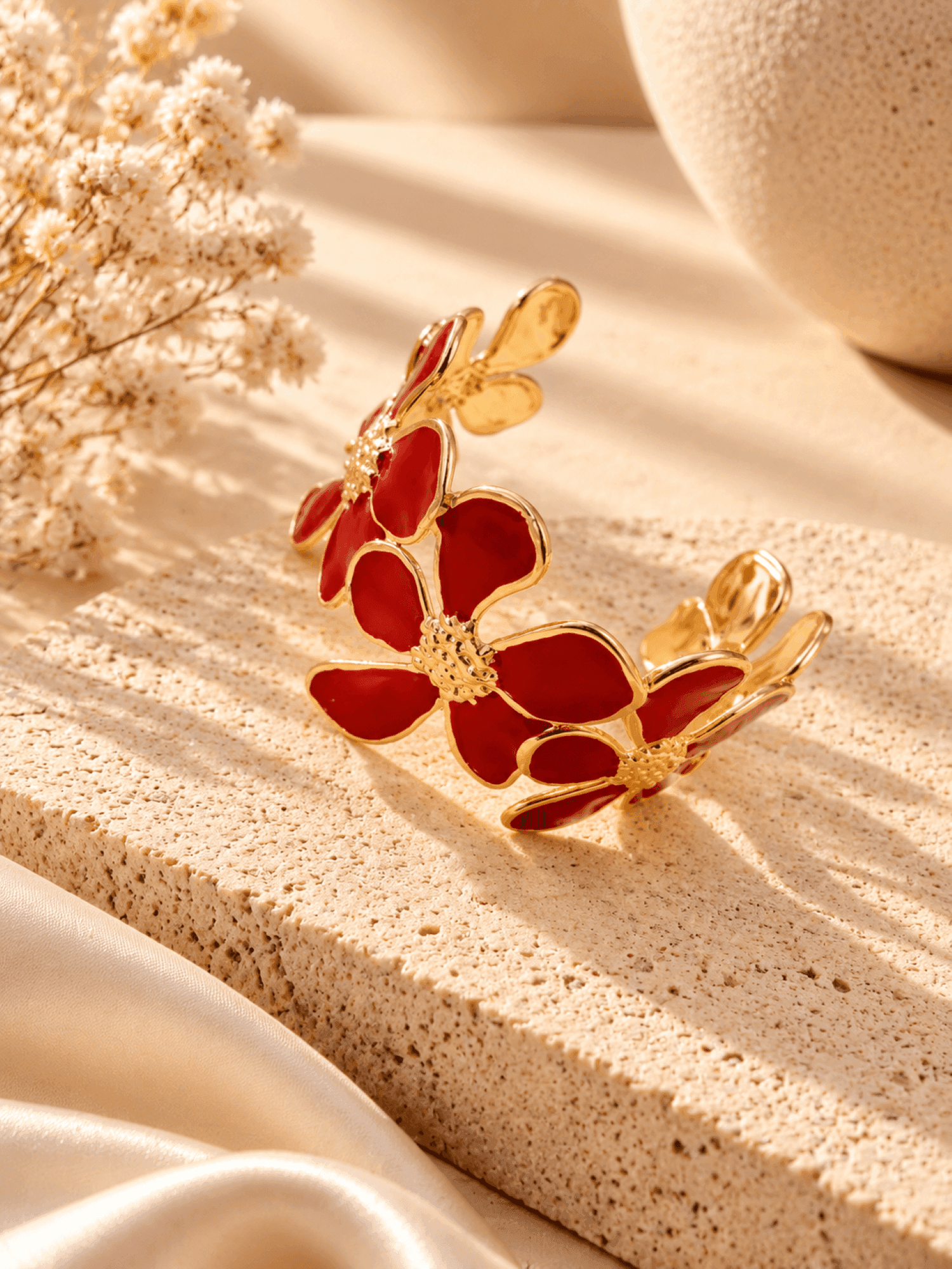 Gold Anti Tarnish Daisy Flower Open Cuff Bangle for Women