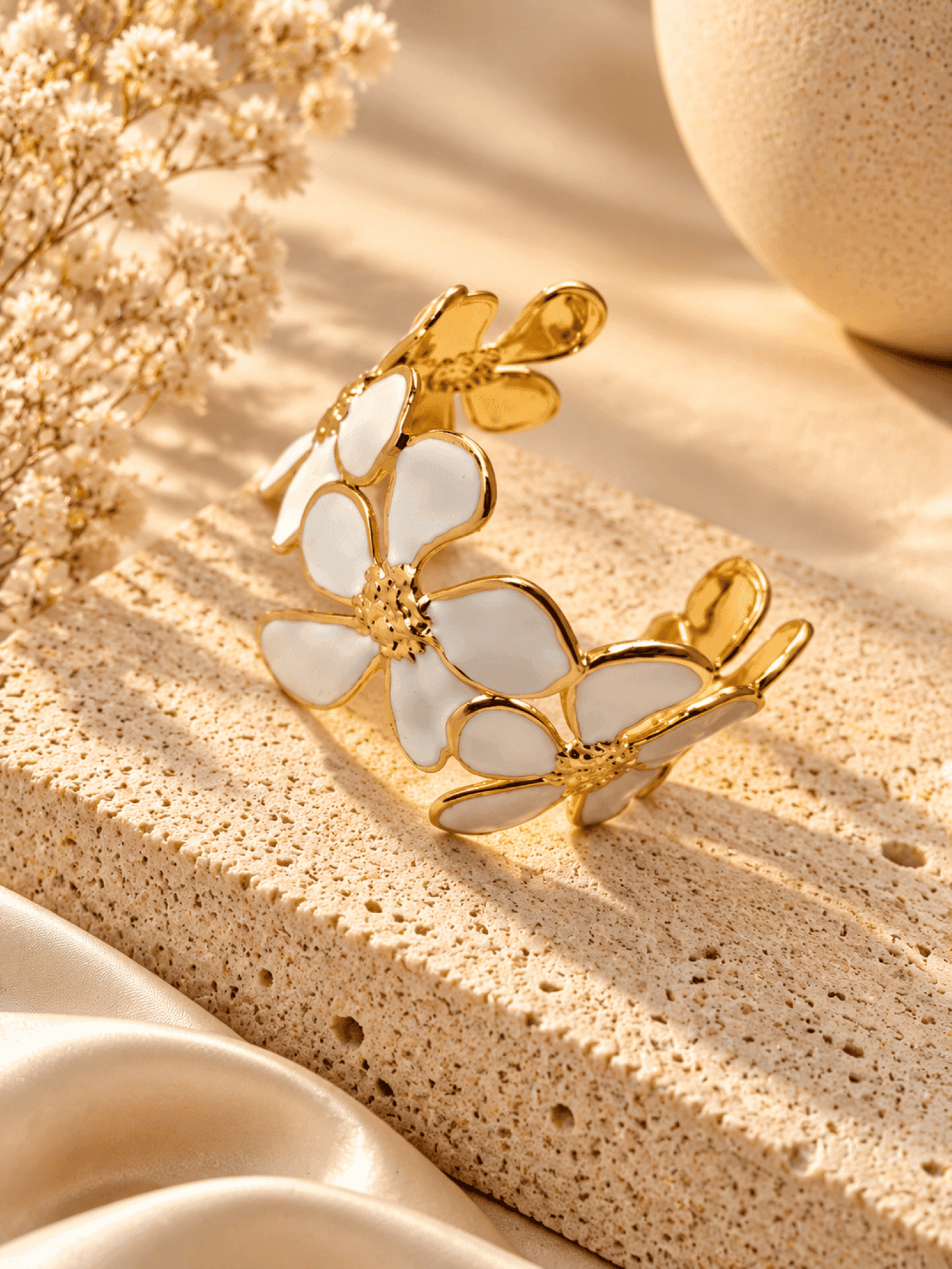 Gold Daisy Flower Open Cuff Bangle for Women Adjustable