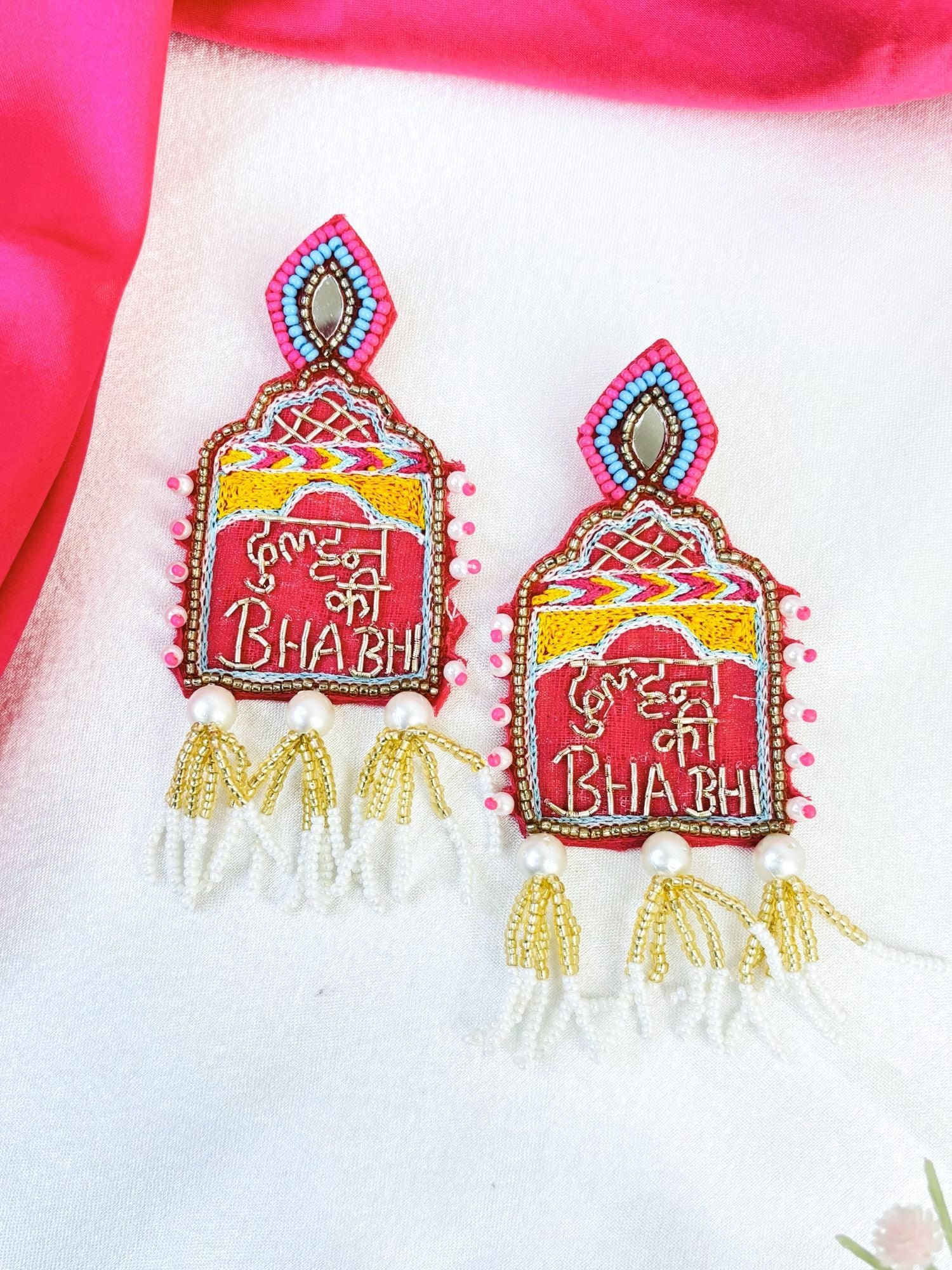 Pink Beaded Handicraft Wedding Earrings for Summer Brides