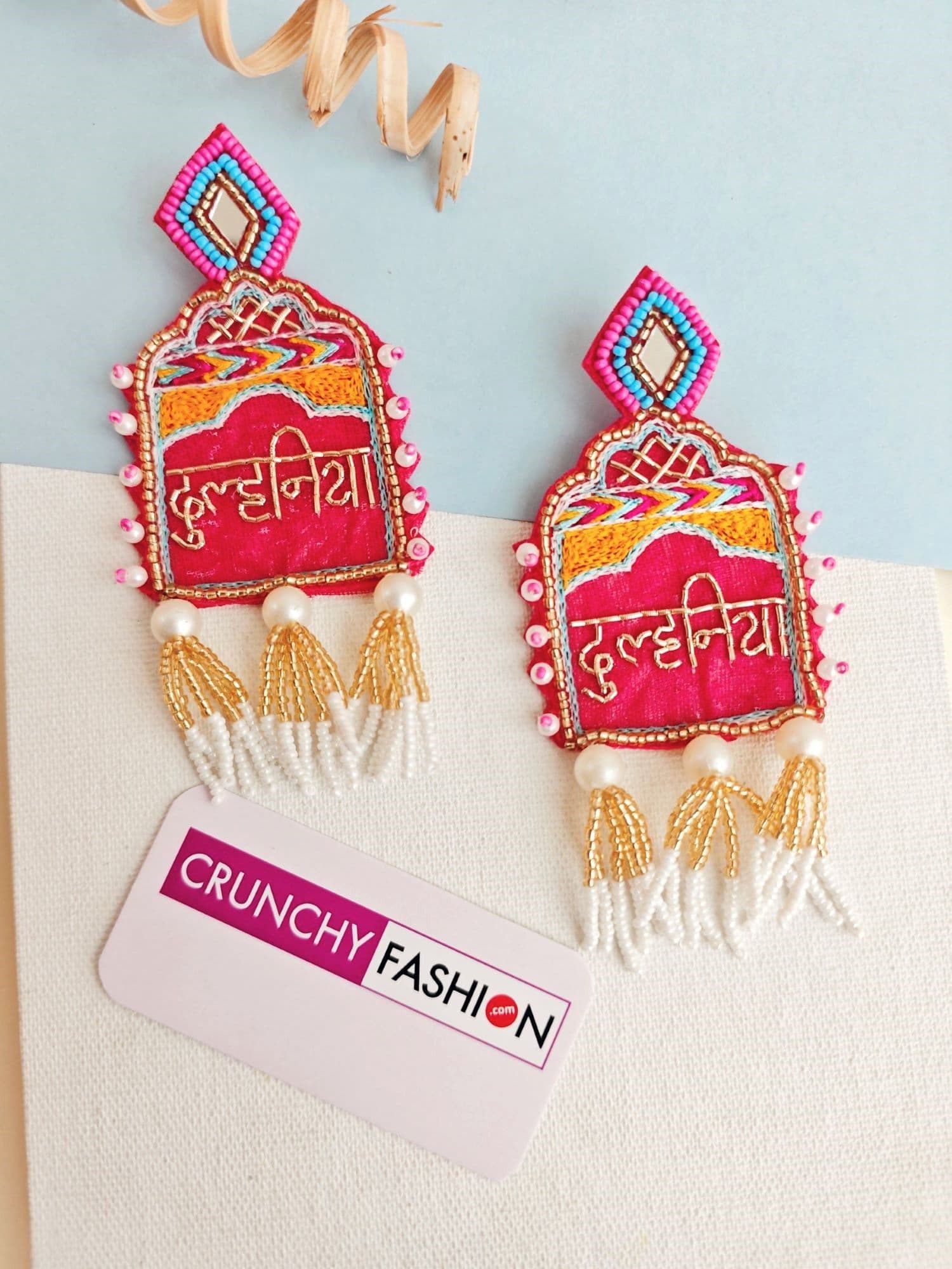 Beaded handmade drop and dangler earrings in pink, perfect for weddings and summer occasions, part of Dulhaniya collection