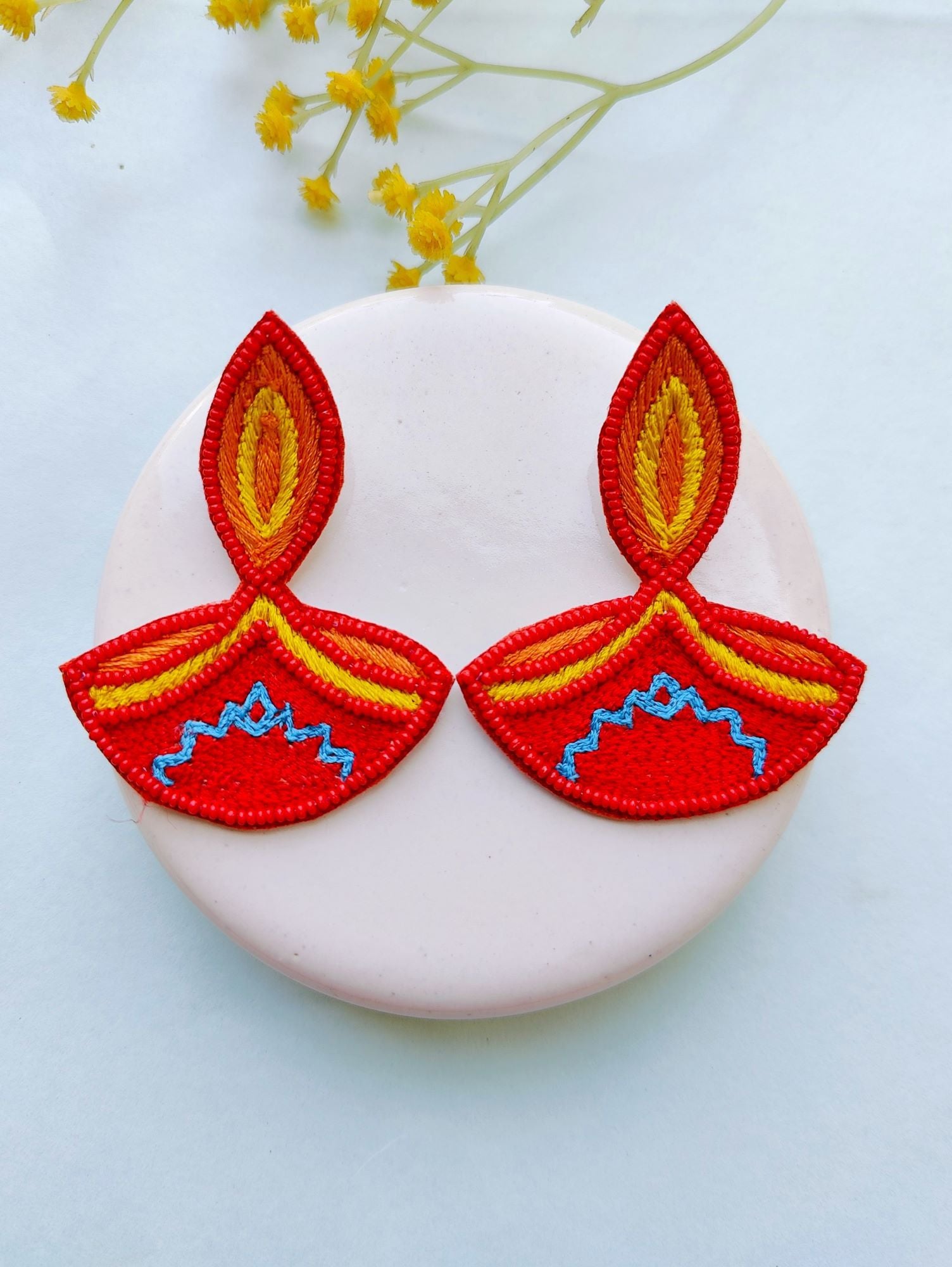 Quirky Handmade Festive Red Beaded Stud Earrings for Fashionable Women