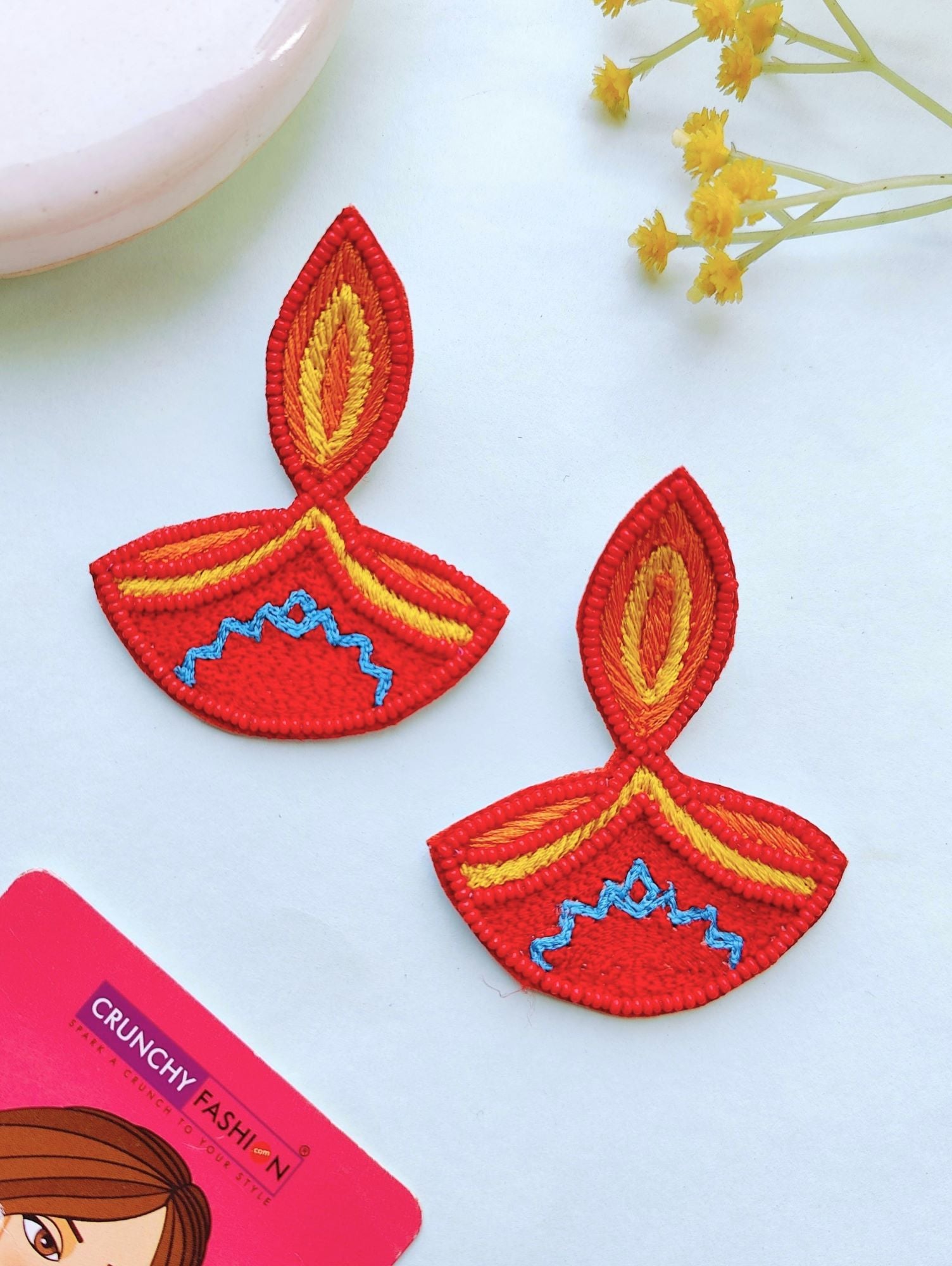 Quirky Handmade Festive Red Beaded Stud Earrings for Fashionable Women