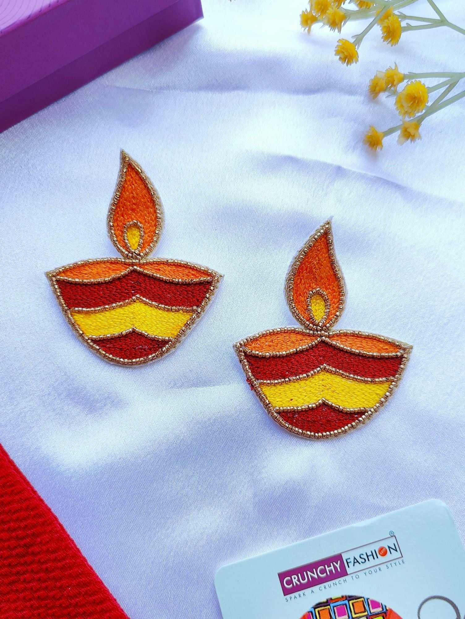 Daily Elegance Orange Beaded Handmade Diya Studs for Women and Girls