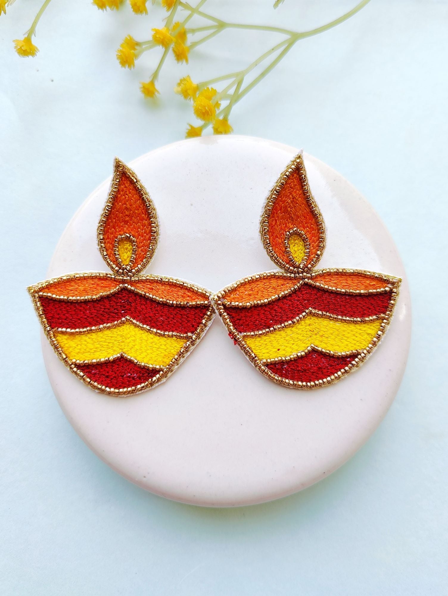 Daily Elegance Orange Beaded Handmade Diya Studs for Women and Girls