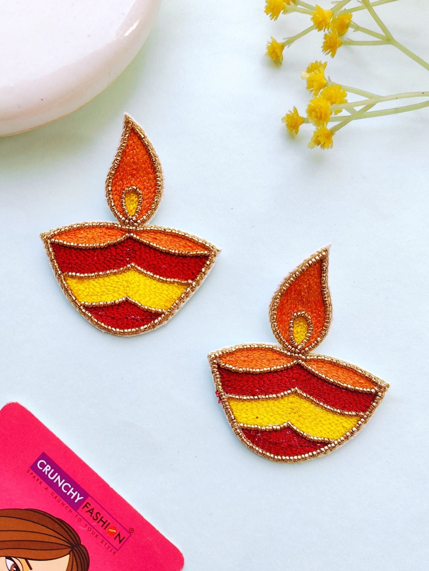 Daily Elegance Orange Beaded Handmade Diya Studs for Women and Girls