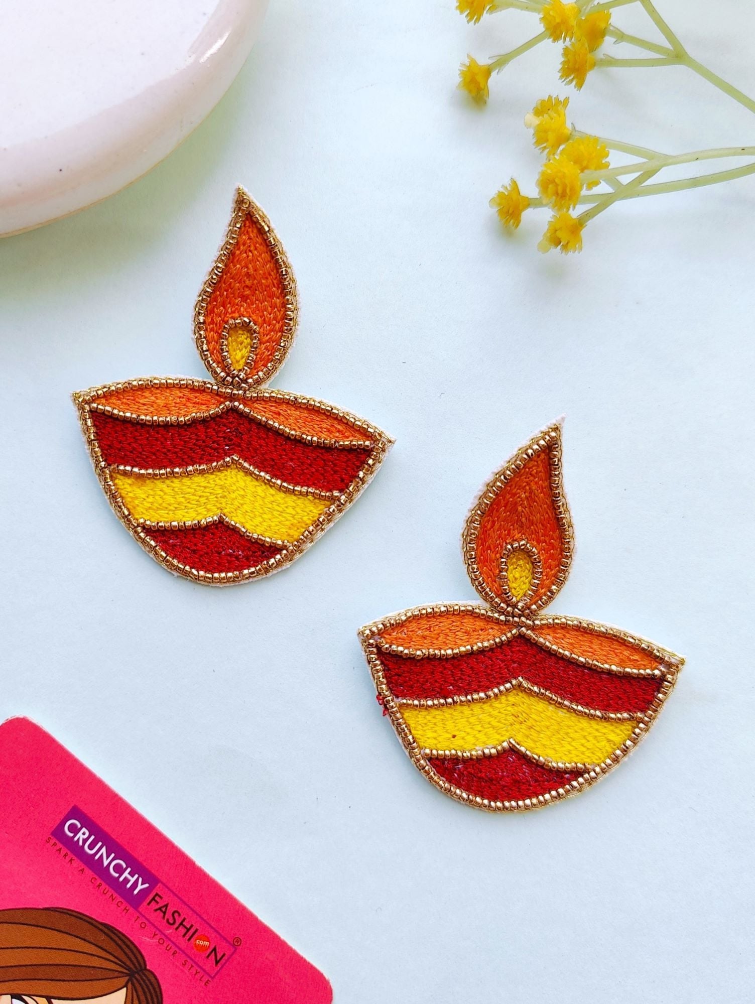 Daily Elegance Orange Beaded Handmade Diya Studs for Women and Girls