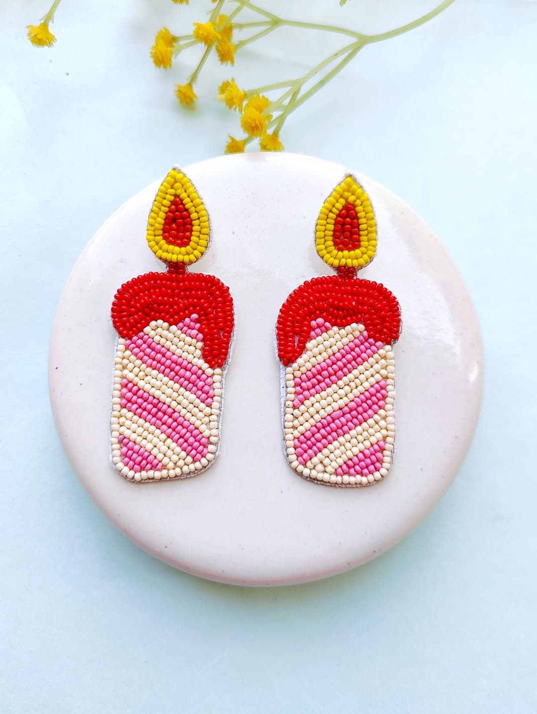 Candle shaped Handmade Multicolored Beaded Dangle Earrings