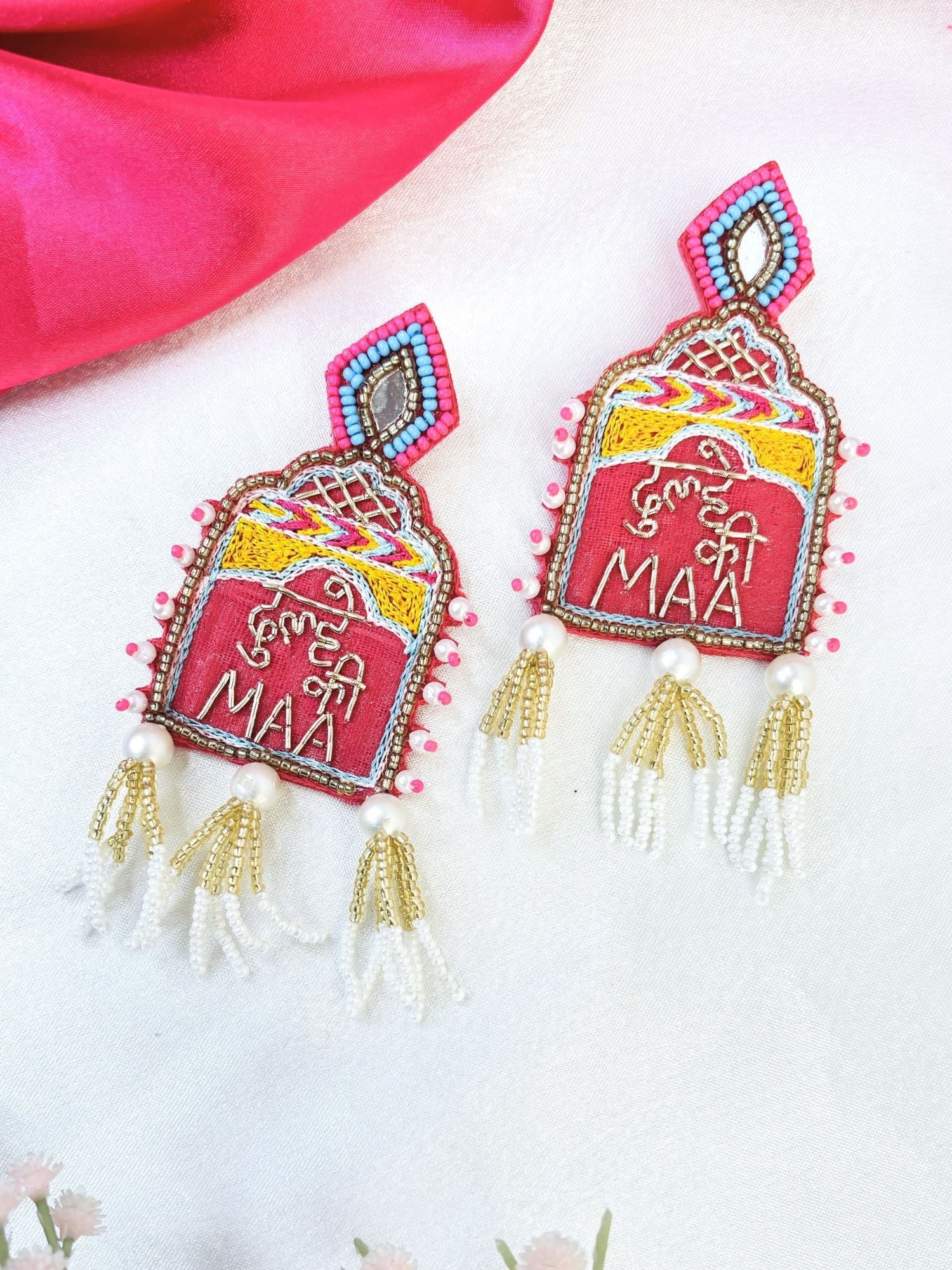 HANDICRAFTs Blooming Pink Beaded Earrings – Boho Statement Jewelry