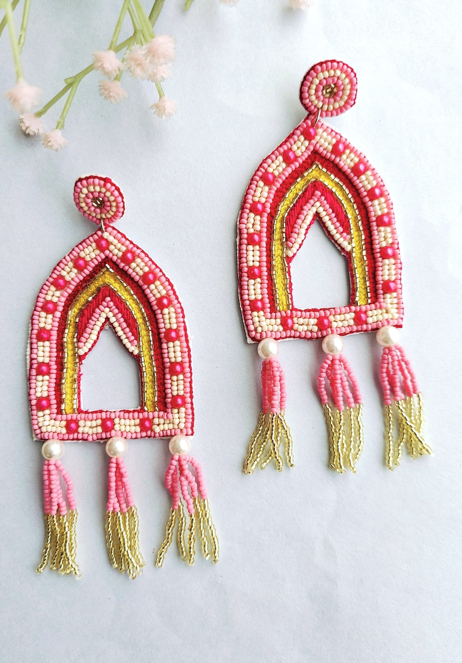 Handcrafted Pink Long Drop Earrings: For Fashion-forward for Females