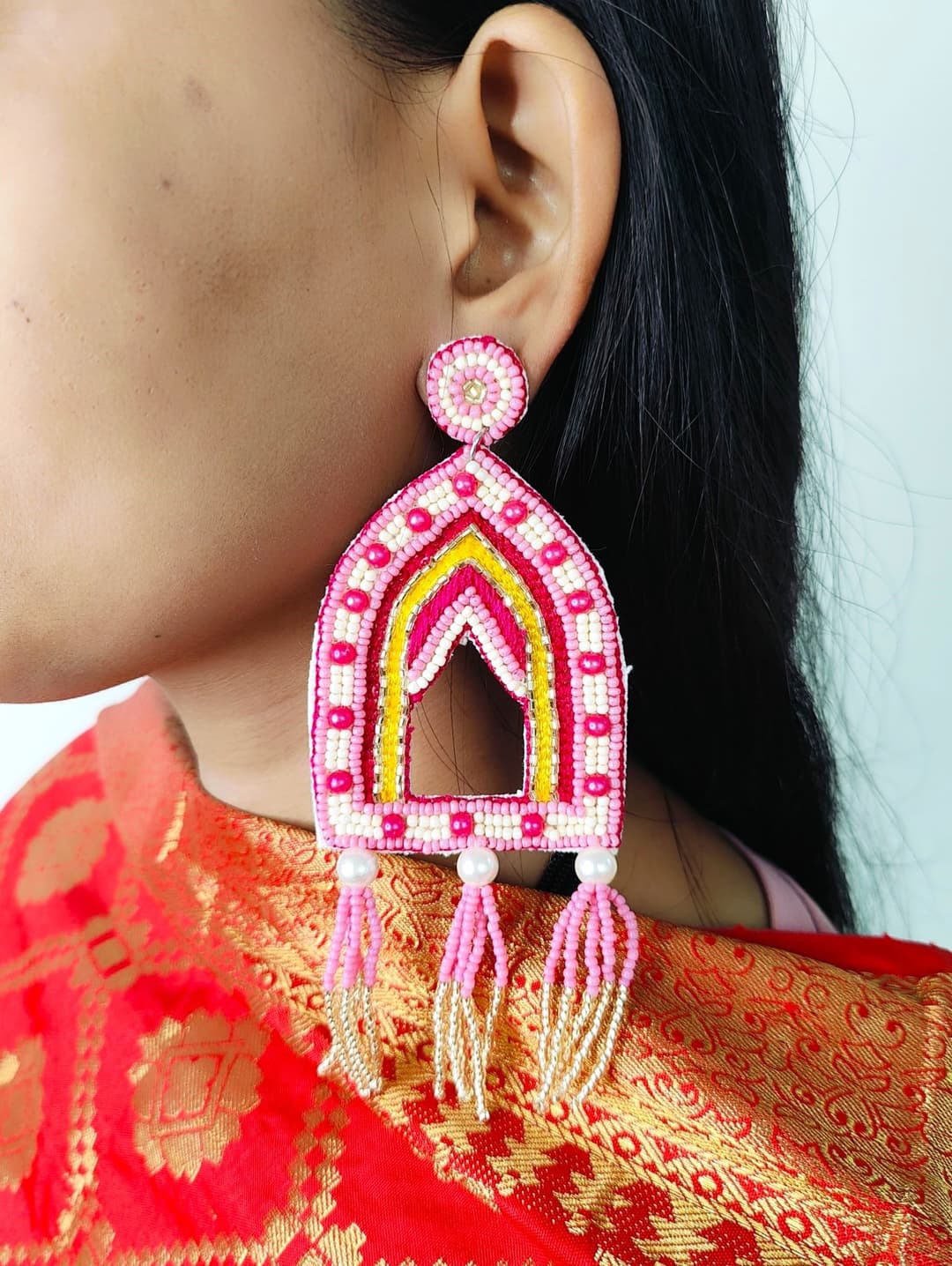 Handcrafted Pink Long Drop Earrings: For Fashion-forward for Females