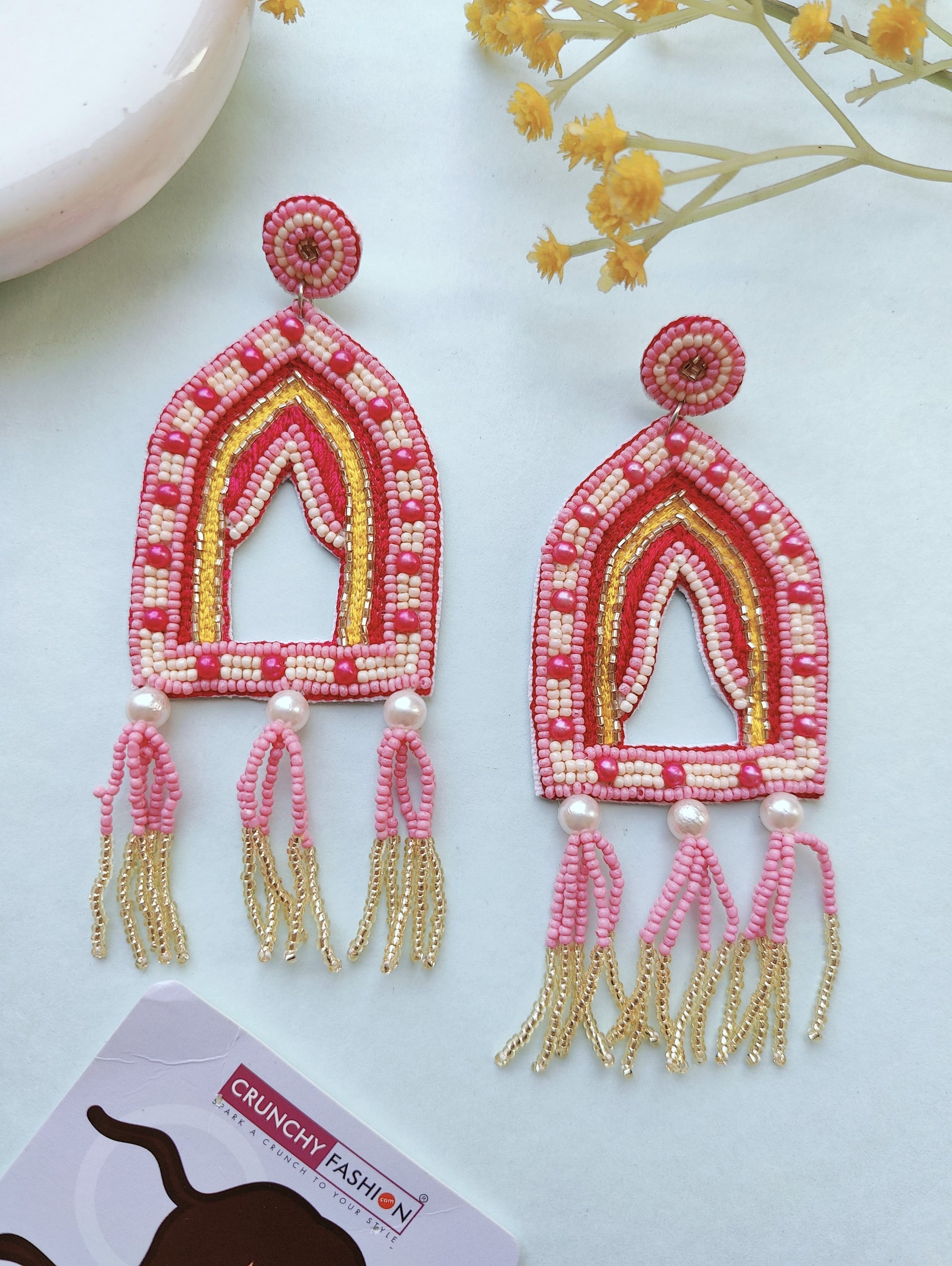 Handcrafted Pink Long Drop Earrings: For Fashion-forward for Females