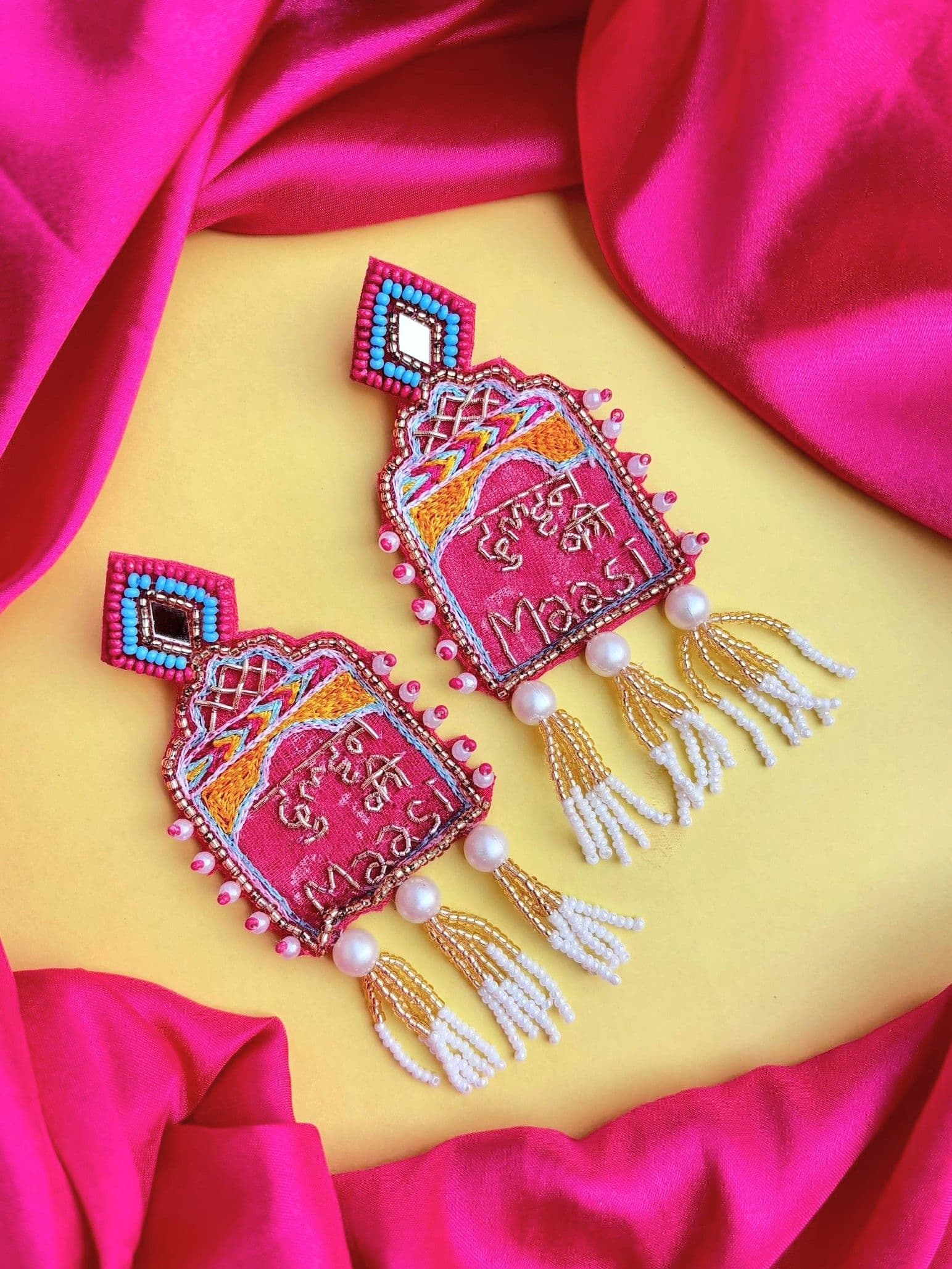 Handcrafted pink beaded drop and dangler earrings for women, ideal for wedding