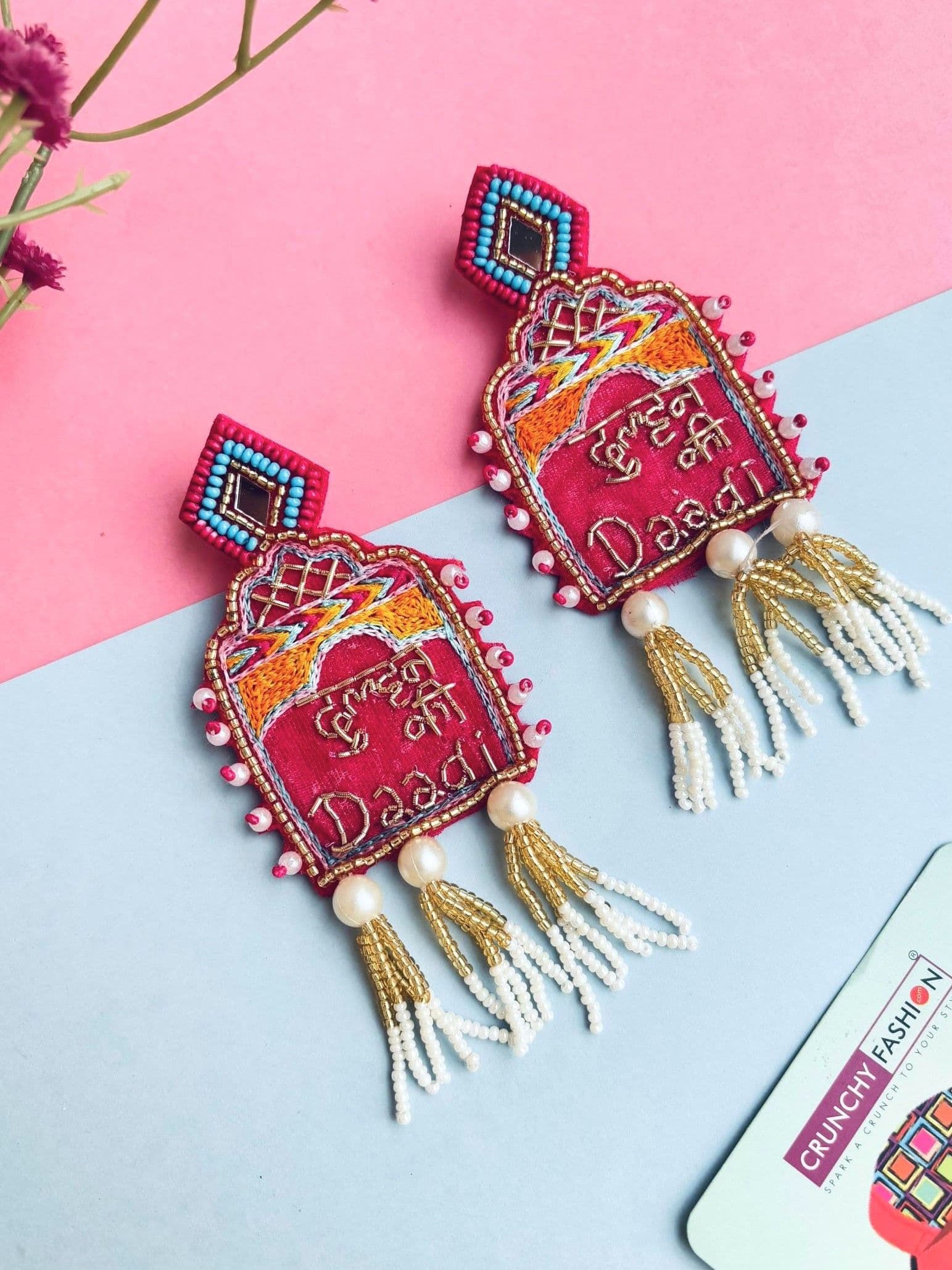 Handmade pink beaded drop earrings, ideal for summer wedding, part of handicraft collection