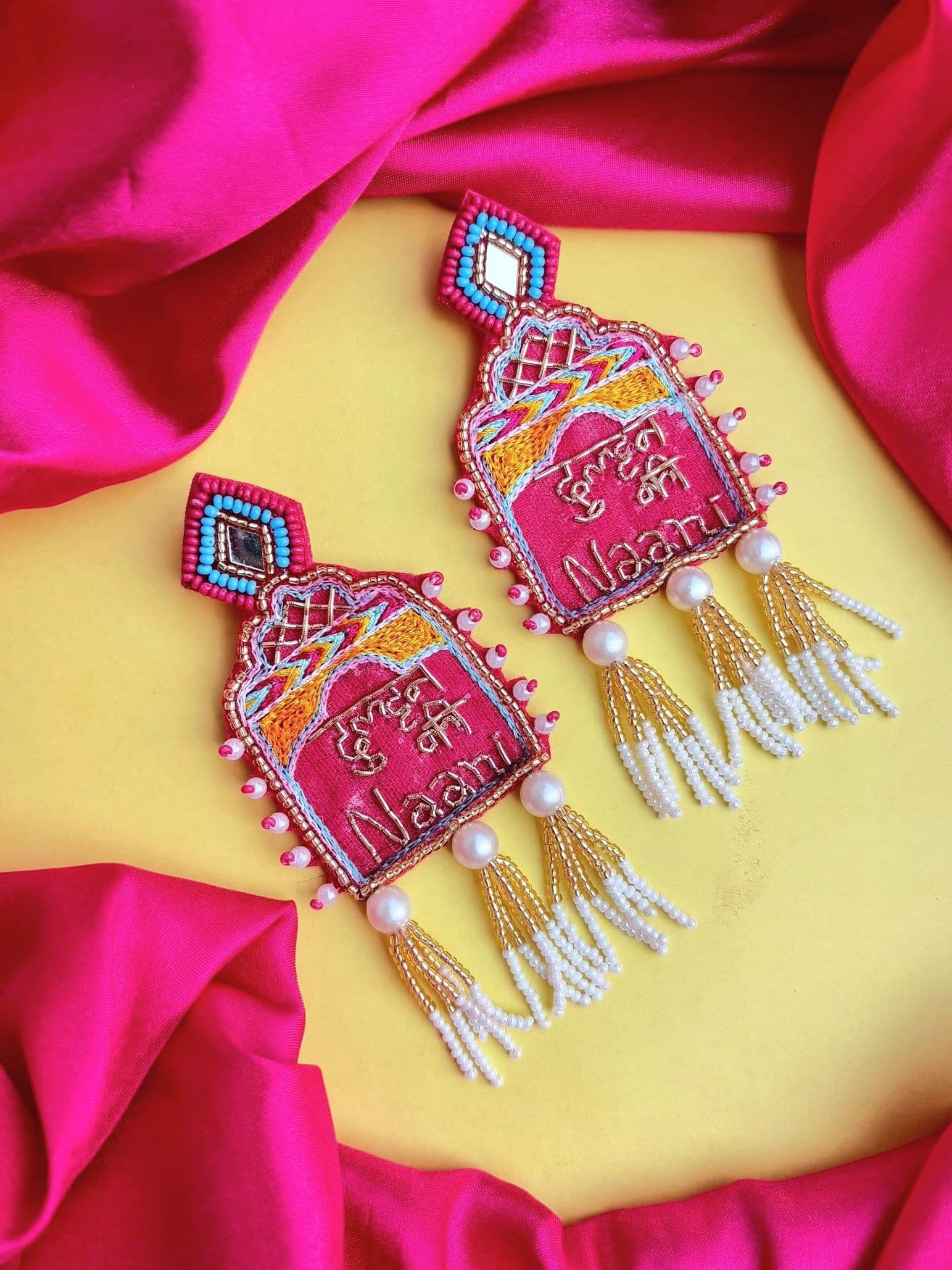 Pink beaded handmade drop and dangler earrings, ideal for women and girls for wedding occasion