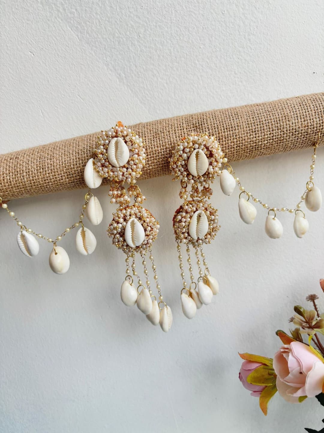 Floral Charm Handcrafted Sea Shell Earrings for Stylish Haldi-Mehndi