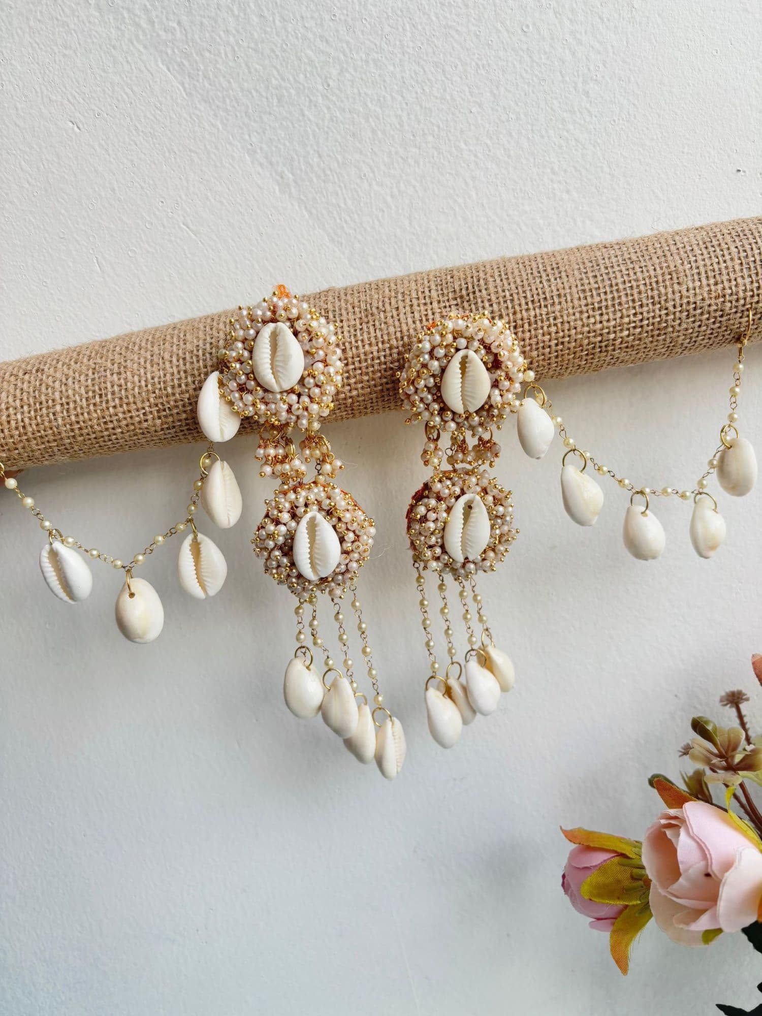 Floral Charm Handcrafted Sea Shell Earrings for Stylish Haldi-Mehndi
