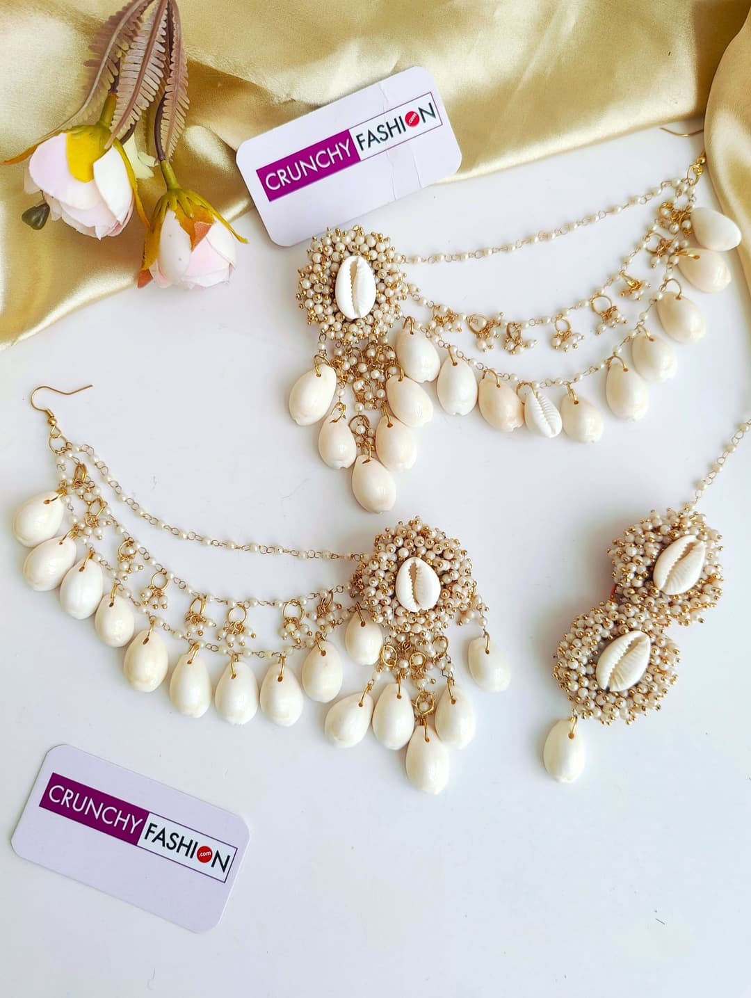 Baby Pink Floral Pearl Seashell Handmade Jhumka for Haldi Elegance