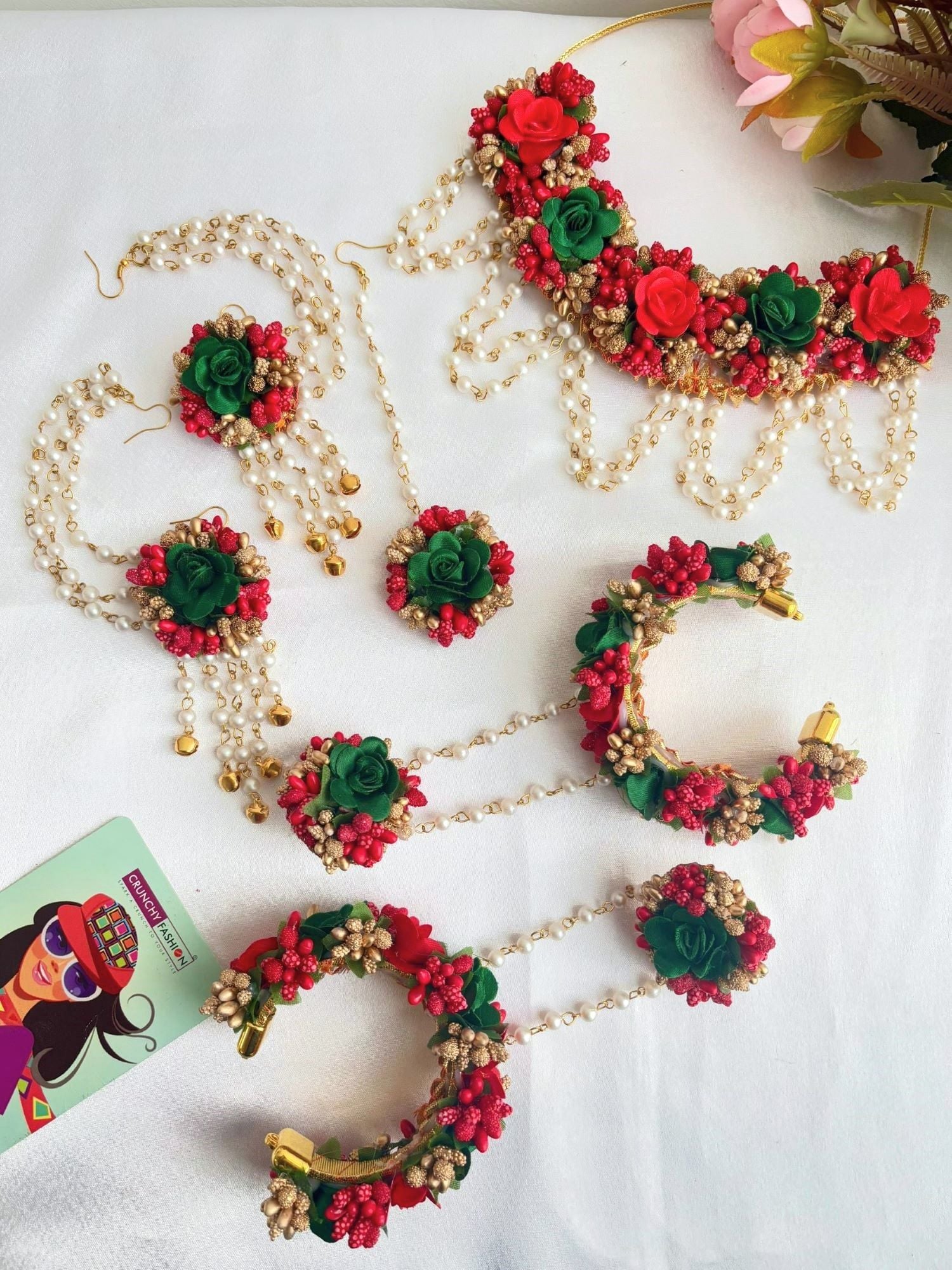 Elegant Floral Haldi Bridal Jewelry, Radiant Yellow-Green for Bride
