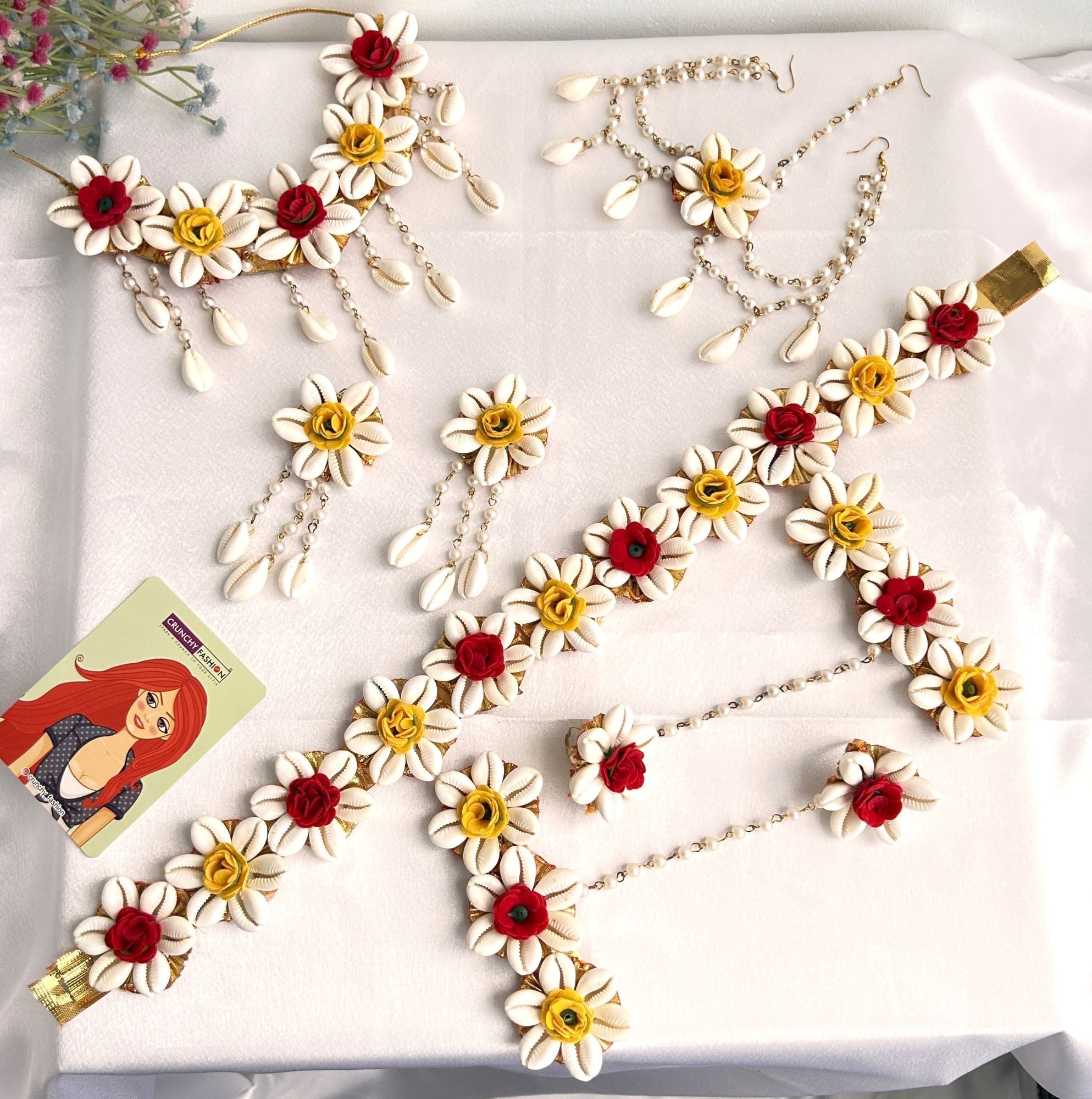 Beaded Flower Bliss: Multicolor Haldi Bridal Jewellery Set