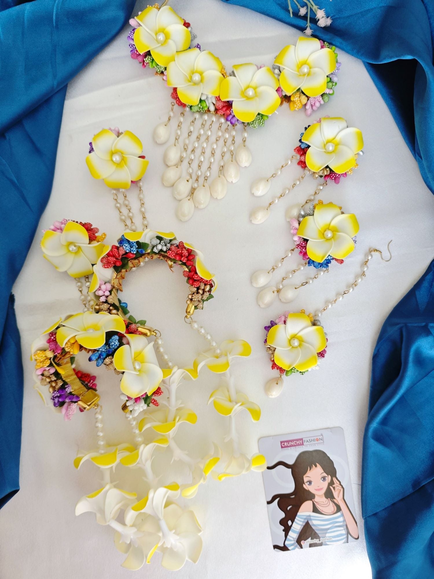 Premium Handmade Yellow Plumeria Haldi Jewellery Set