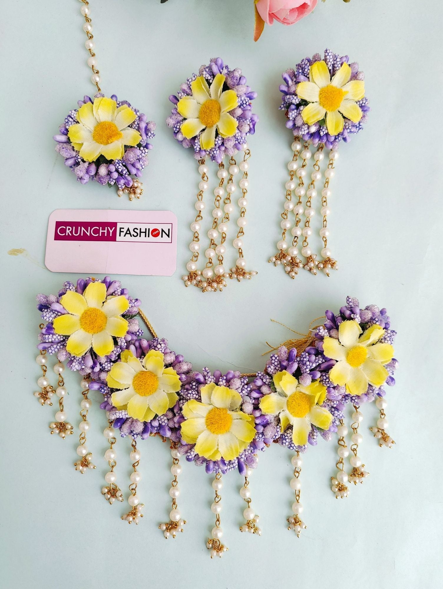 Lavender-Yellow Floral Jewelry for Wedding, Haldi Set