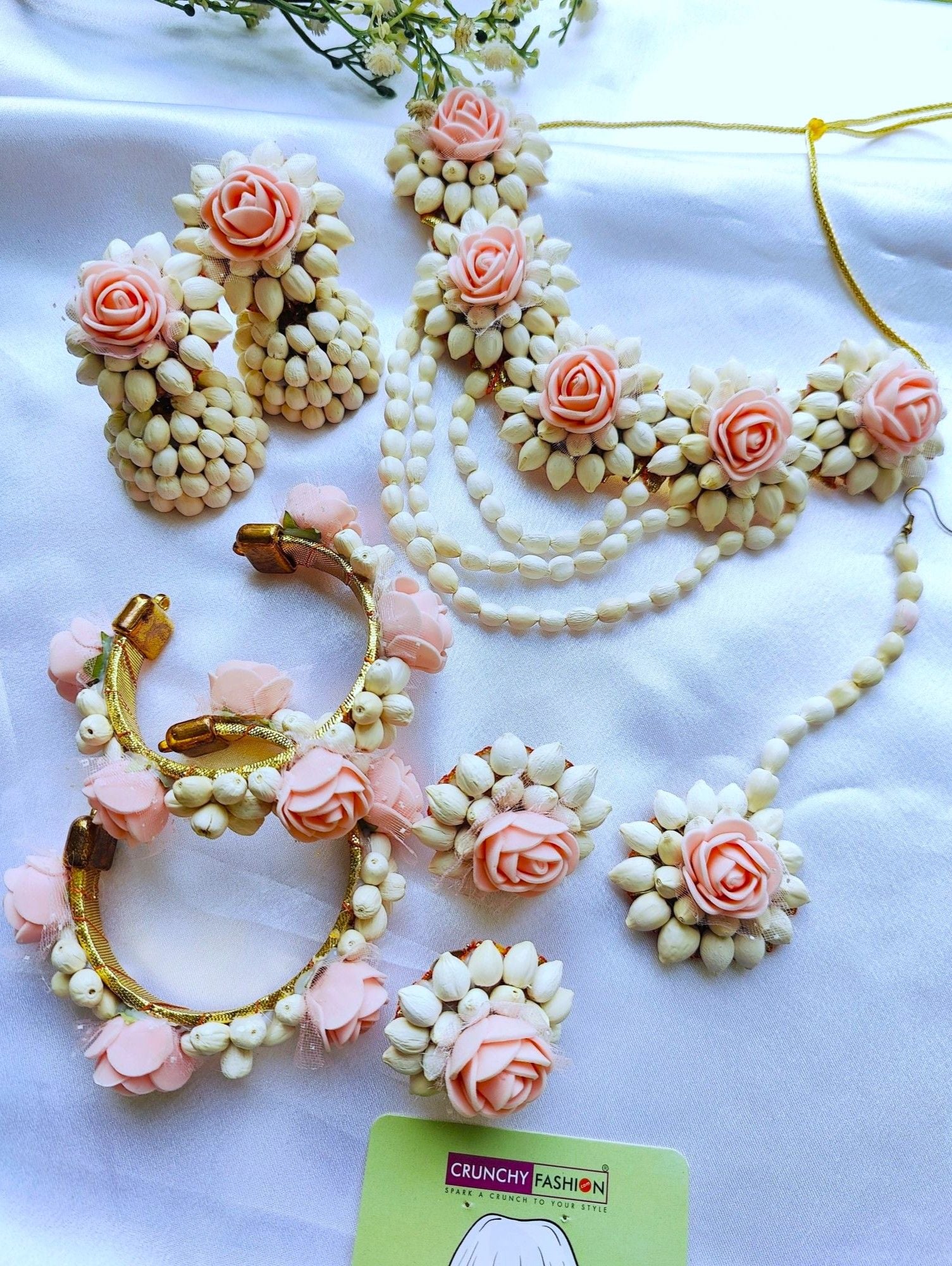 Blush Pink FLoral Mogra Jewelry for Haldi, Mehndi, Baby Shower