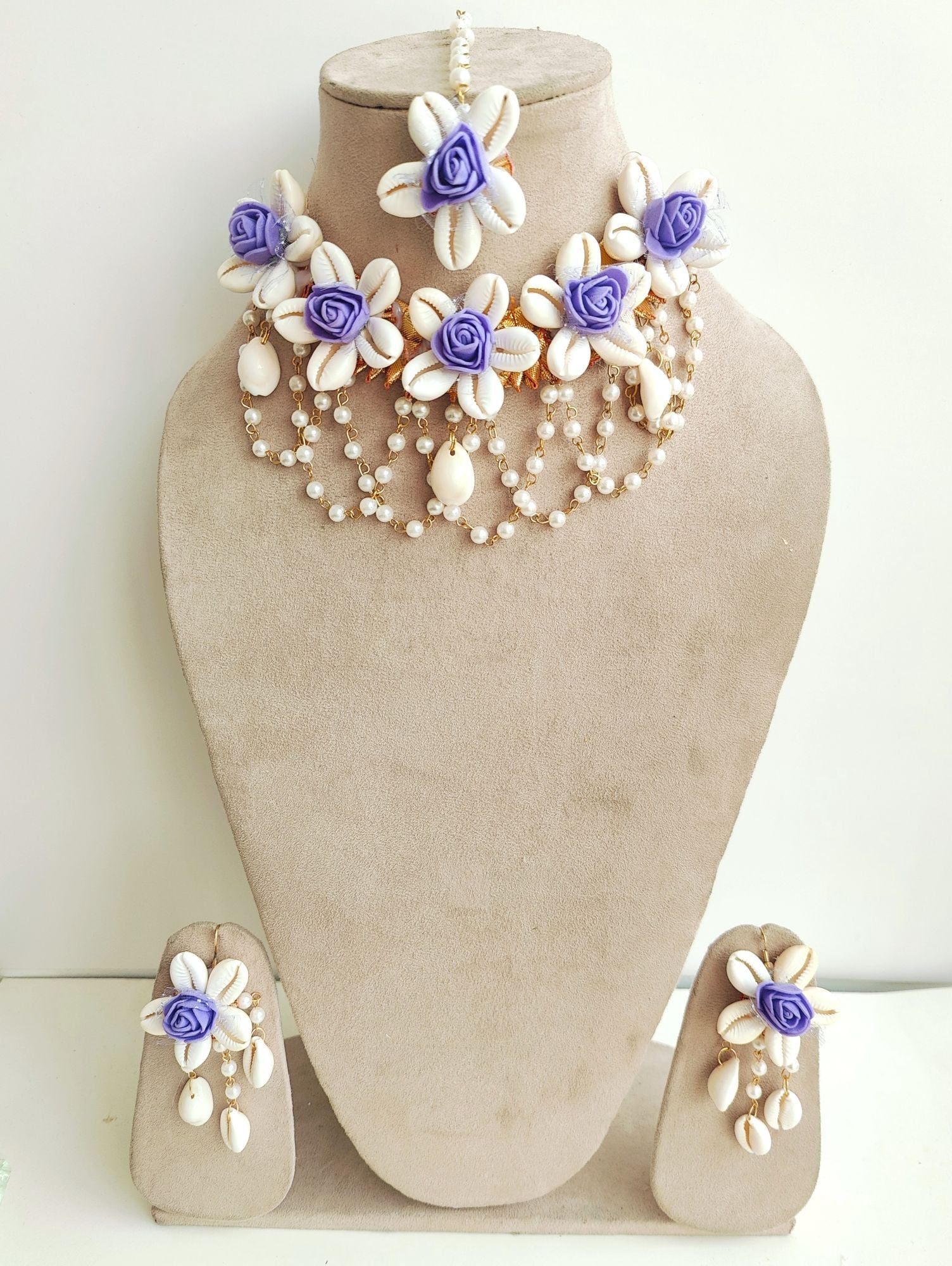 Lavender Bloom Sea Shell Jewelry Set for Chic Haldi Mehndi