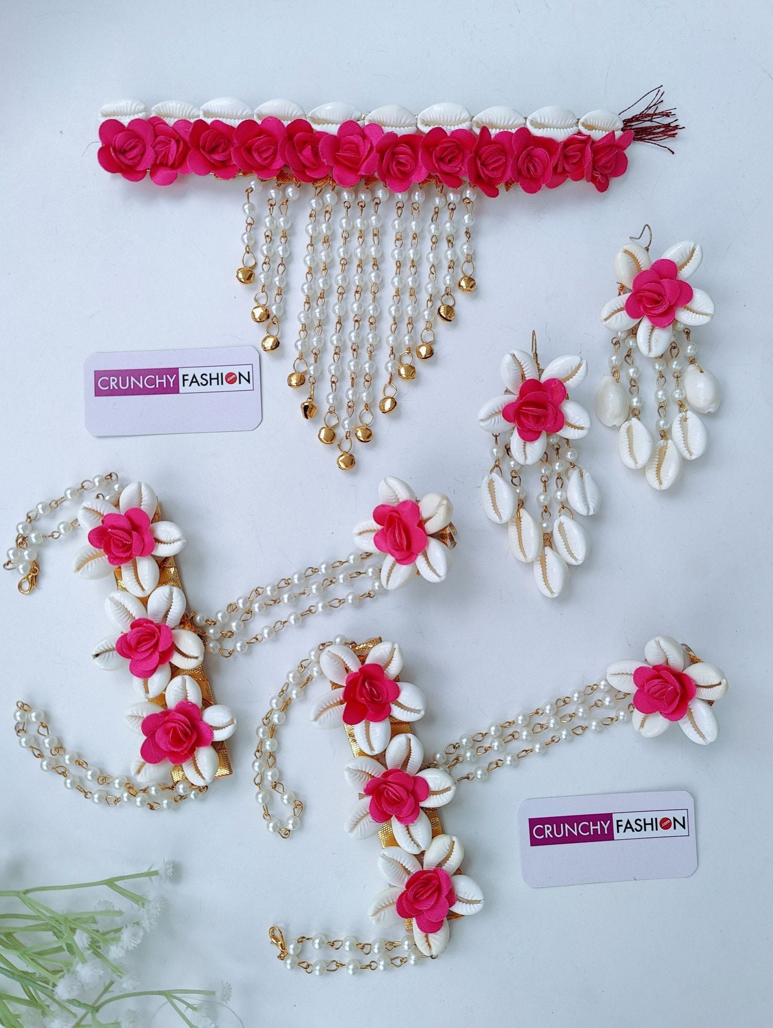 Designer Pink Flower & Seashell Bridal Jewellery Set
