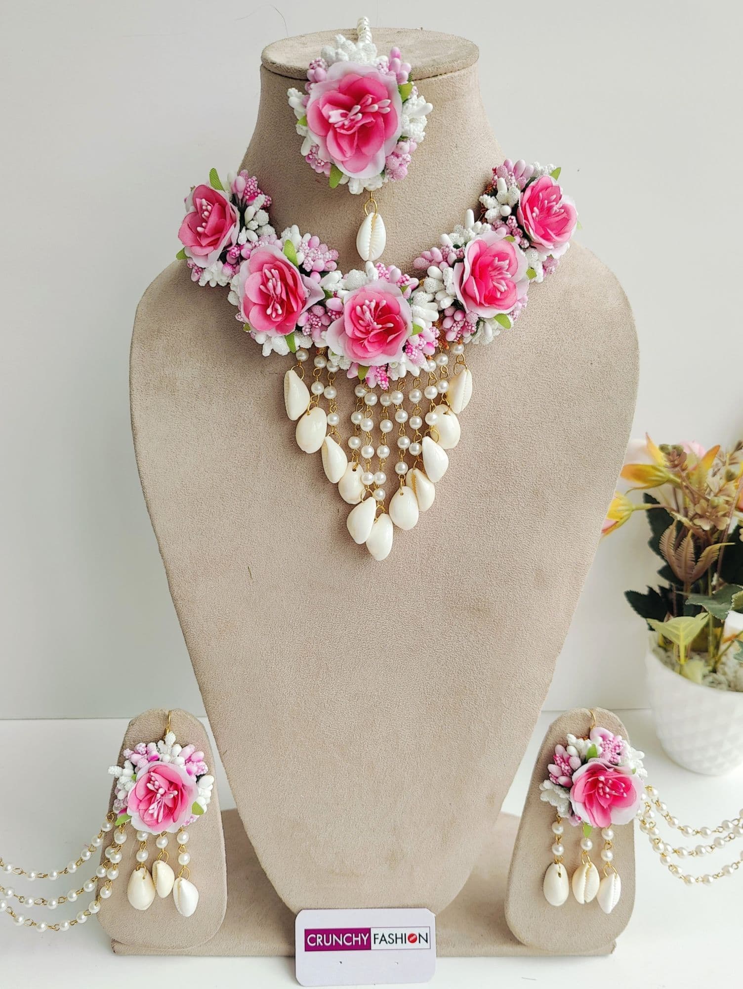 Pink Bloom Splendor: Floral Themed Haldi & Mehndi Bridal Jewellery Set